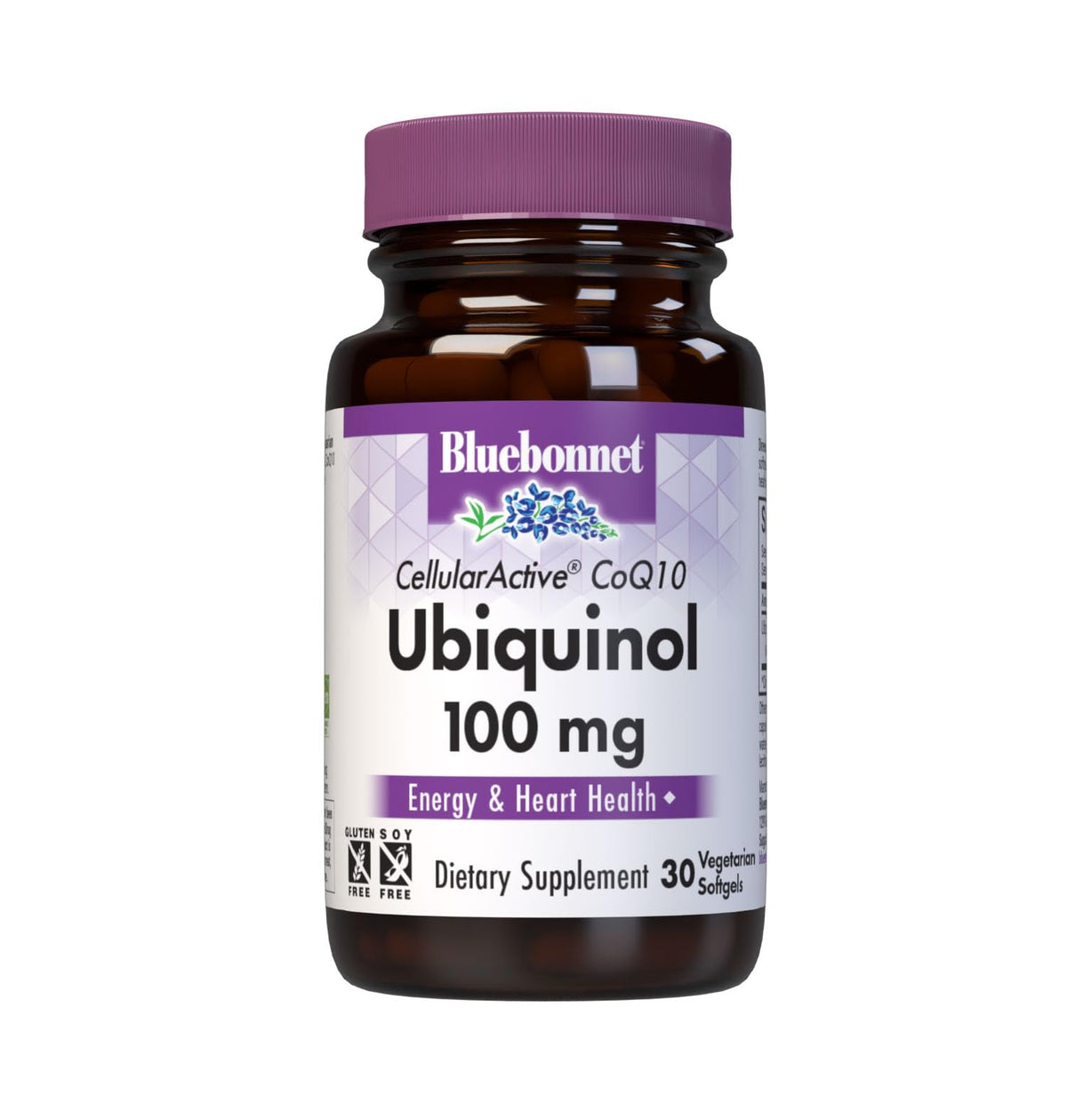 Bluebonnet CoQ10 ubiquinol 100 mg en botella para energía diaria y salud cardiovascular.