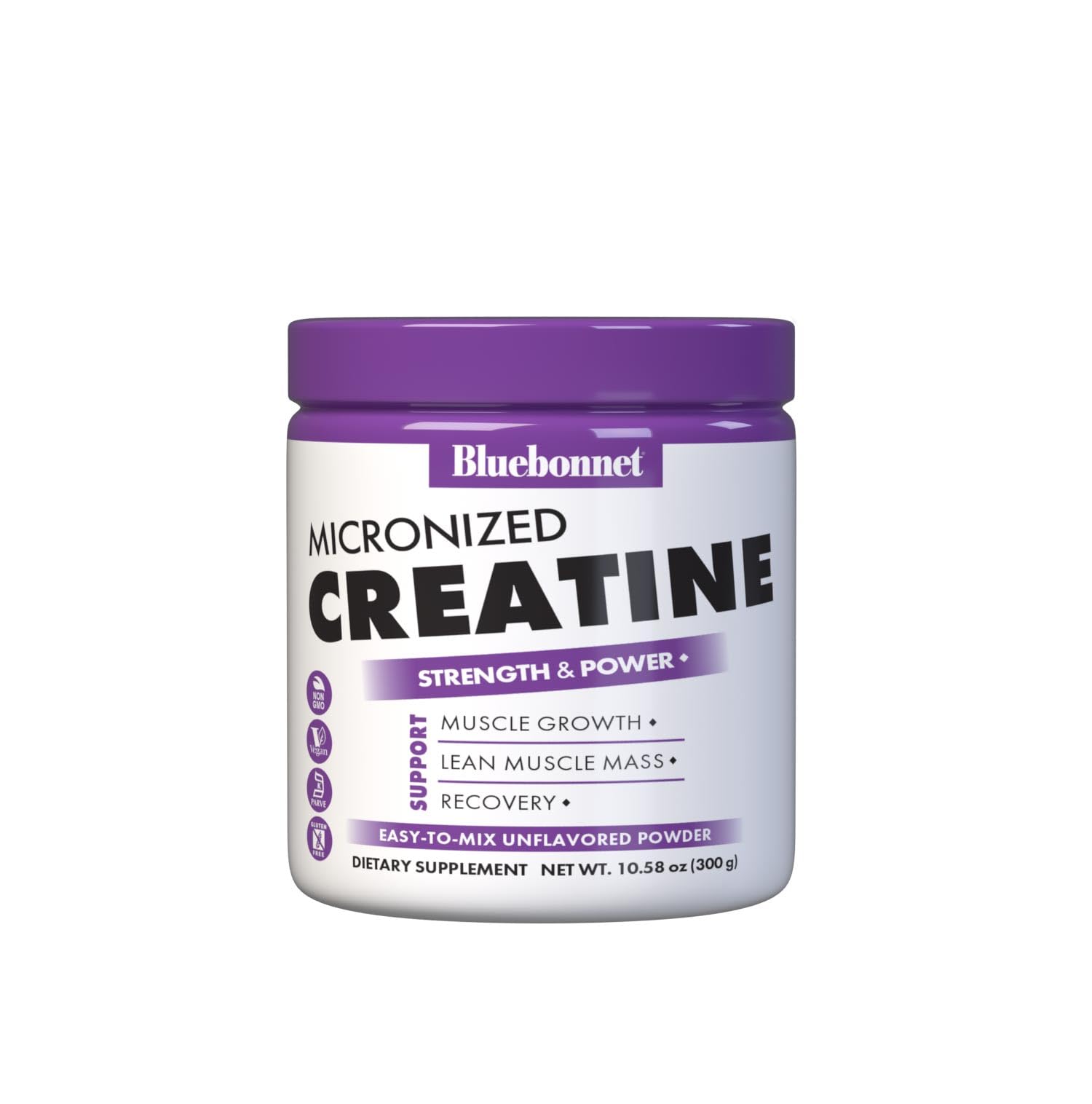 BlueBonnet Creatina Micronizada 5 g en etiqueta para rendimiento deportivo