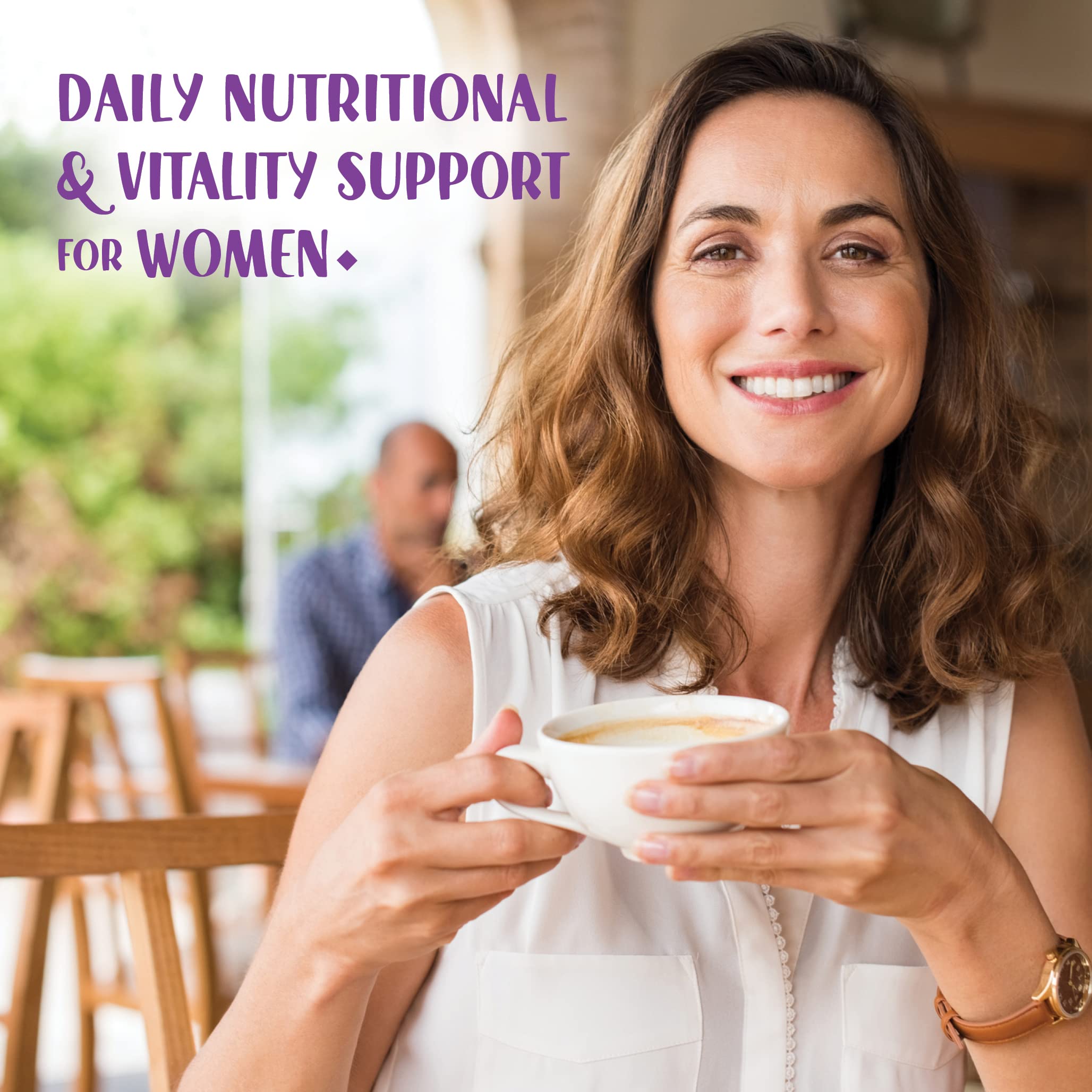BlueBonnet etiqueta del producto multivitamínico 40+ muestra beneficios clave.