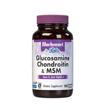 Bluebonnet Glucosamina Condroitina MSM, botella de cápsulas vegetales para apoyar articulaciones.