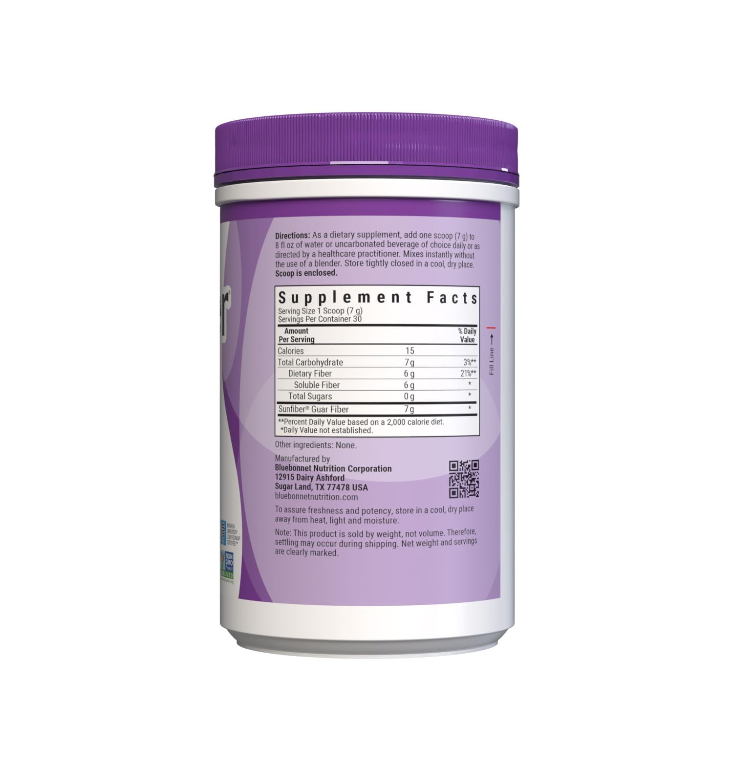 BlueBonnet Sunfiber disolución instantánea se mezcla en agua