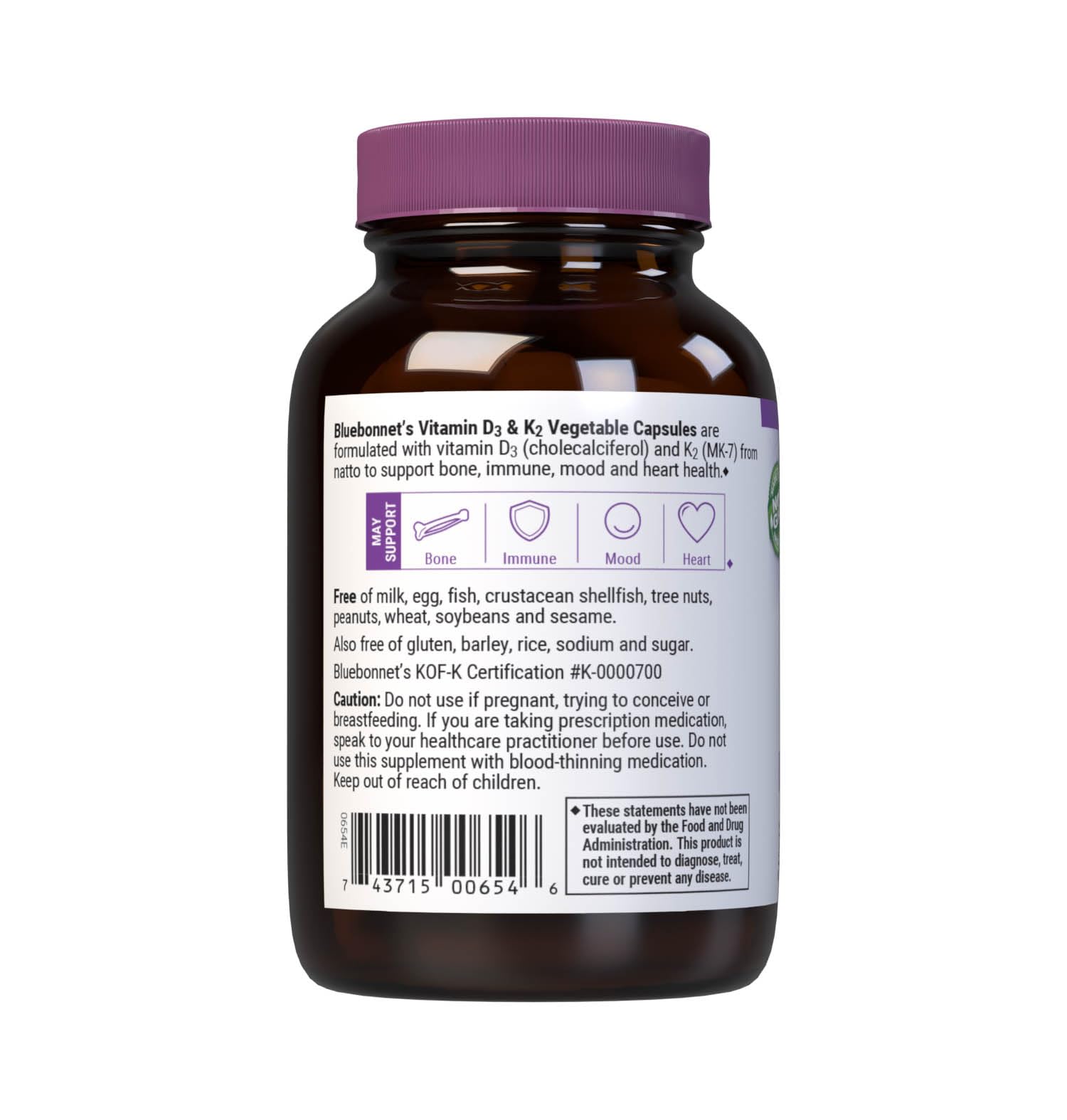 BlueBonnet Vitamina D3-K2: paquete de 60 cápsulas para uso diario práctico