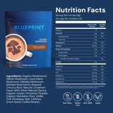 Café Super Hongo Blueprint Bryan Johnson, cucharita medidora incluida, facilita dosis constantes para concentración.