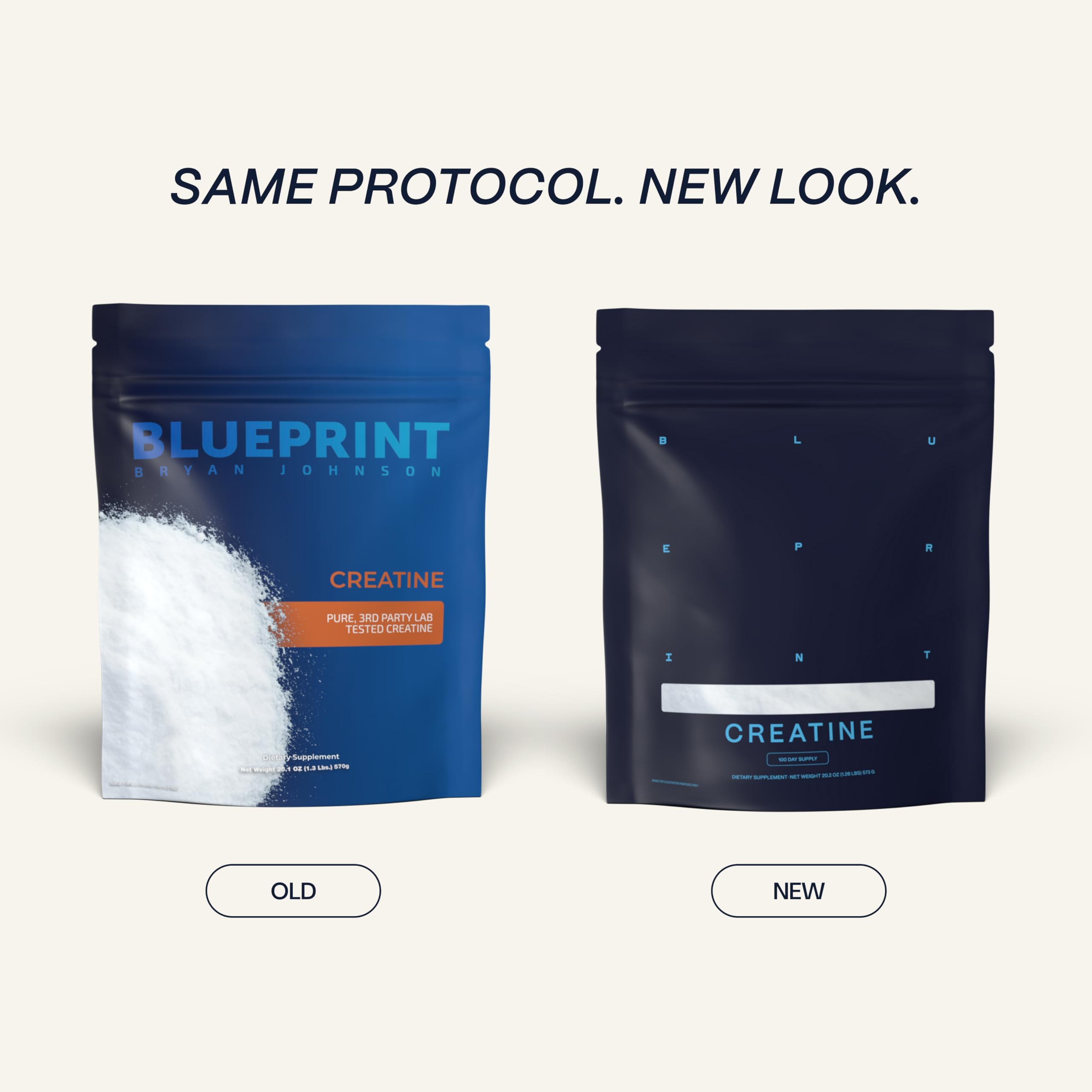 Blueprint Bryan Johnson creatina monohidrato con cucharilla medidora para facilitar la dosis