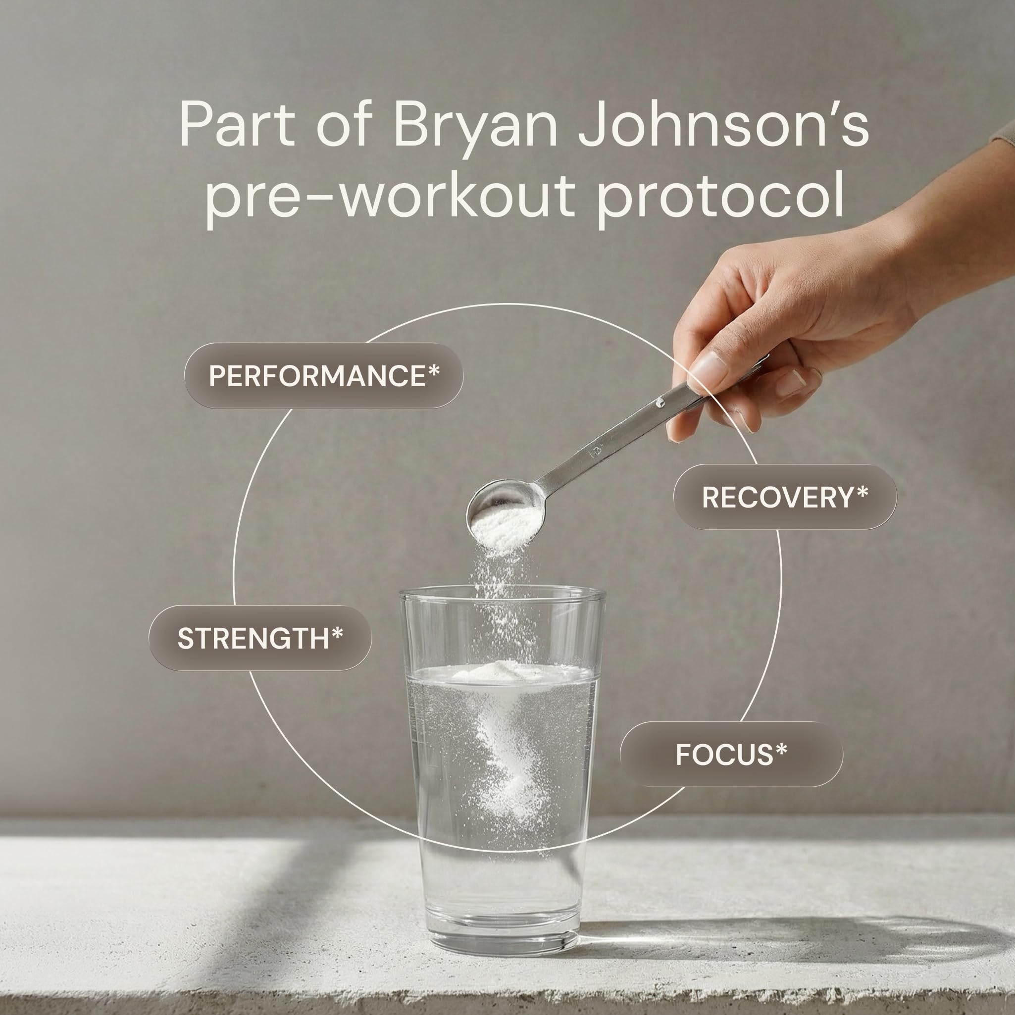Blueprint Bryan Johnson creatina monohidrato se mezcla fácilmente en agua