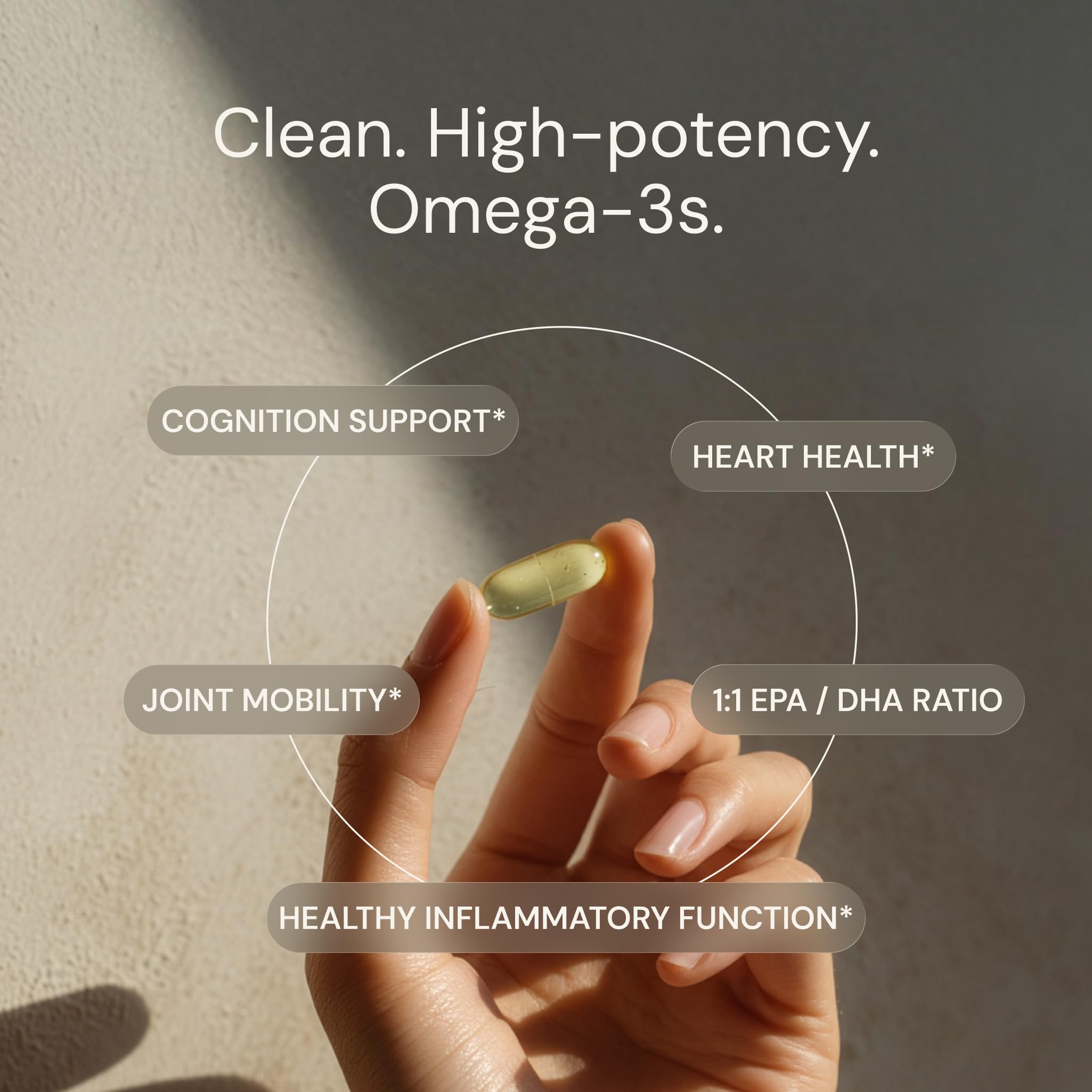 Cápsulas veganas Omega3 Blueprint Bryan Johnson con EPA/DHA 1:1 para uso diario.