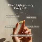 Cápsulas veganas Omega3 Blueprint Bryan Johnson con EPA/DHA 1:1 para uso diario.
