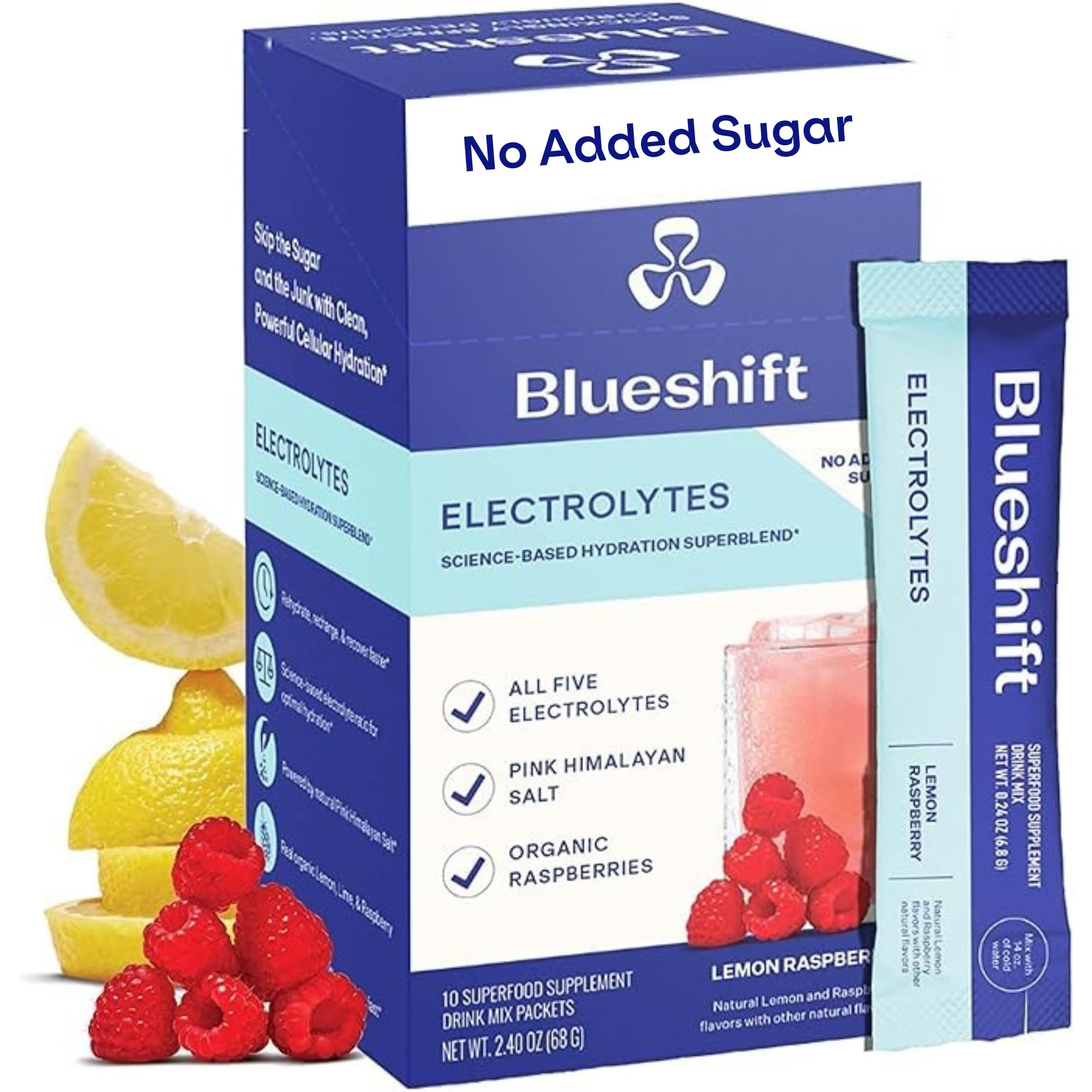 Blueshift electrolitos polvo limon-frambuesa en empaque individual para hidratación natural