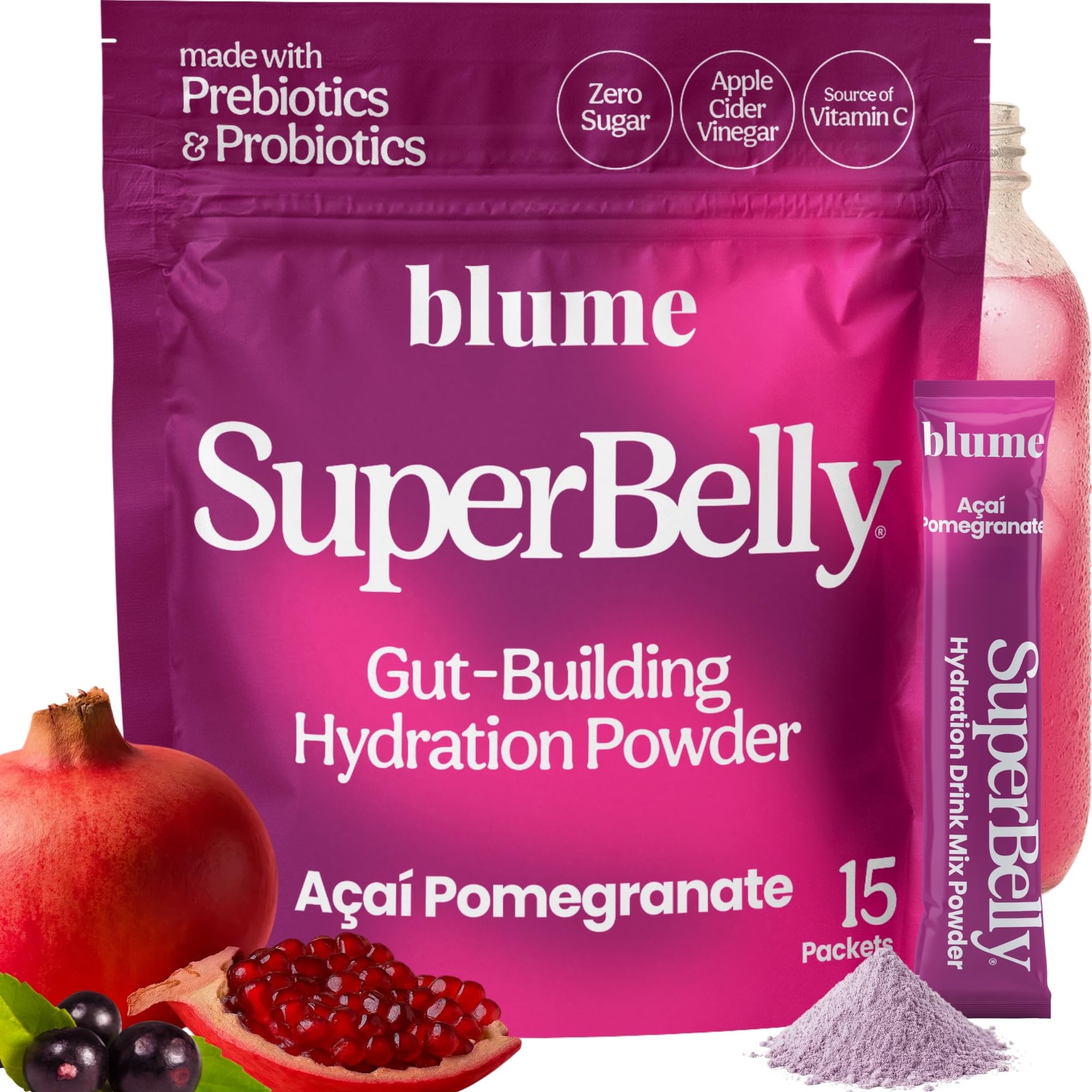 Blume SuperBelly, paquetes de hidratación para días activos.