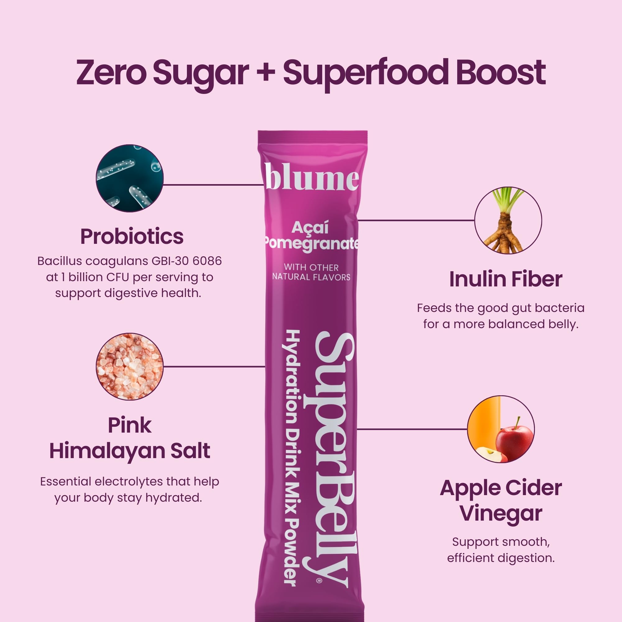 Blume SuperBelly con sabores frutales oscuros que evocan frescura.