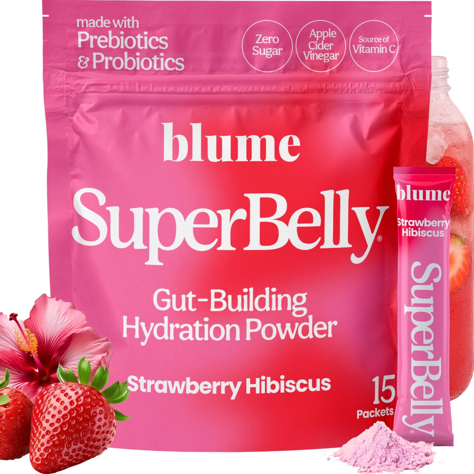Blume Superebelly sabor limonada rosada para hidratarse y apoyar la digestión.