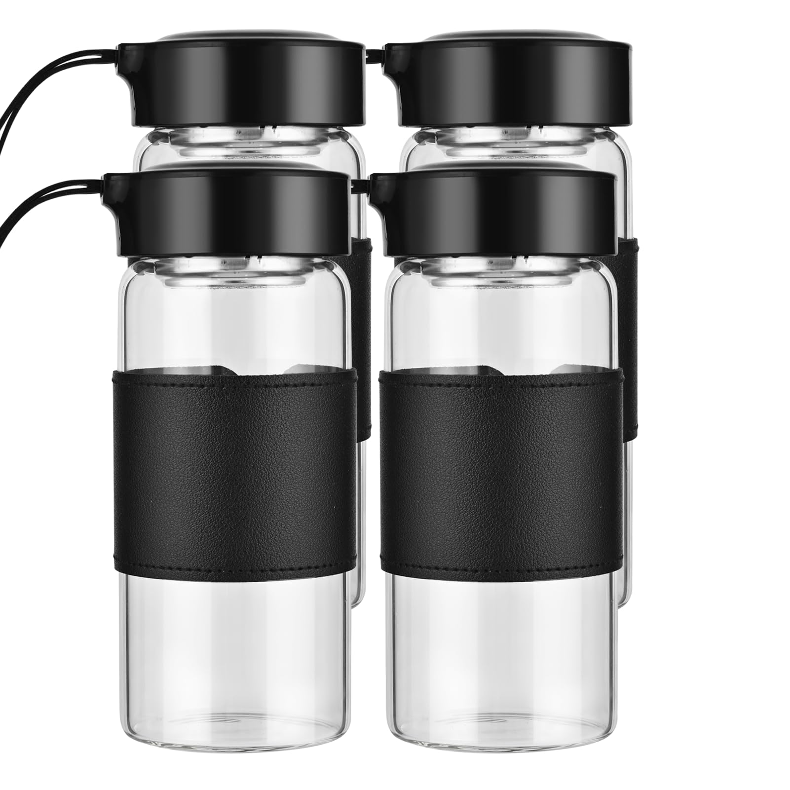 Botella de vidrio BNCWCQZ 16oz, conjunto de 4, negro; para batidos sin olores.
