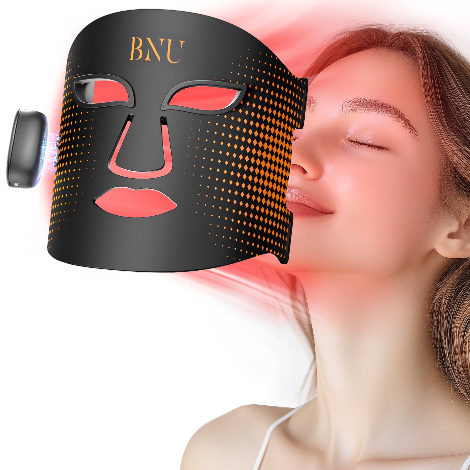 BNU mascarilla de terapia de luz roja para rostro con 400 diodos para cobertura amplia.