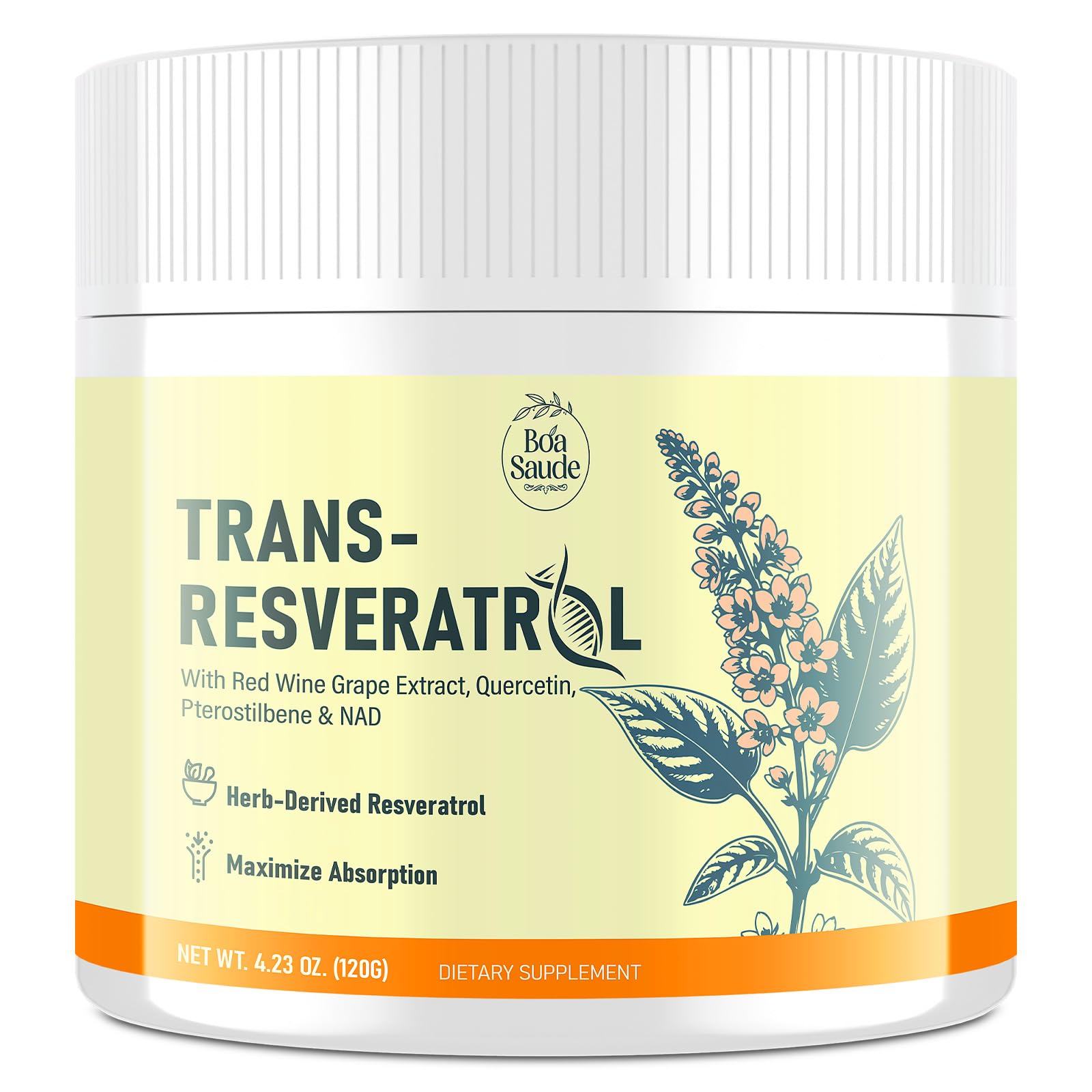 BoaSaude Trans-Resveratrol en bote, suplemento diario para bienestar