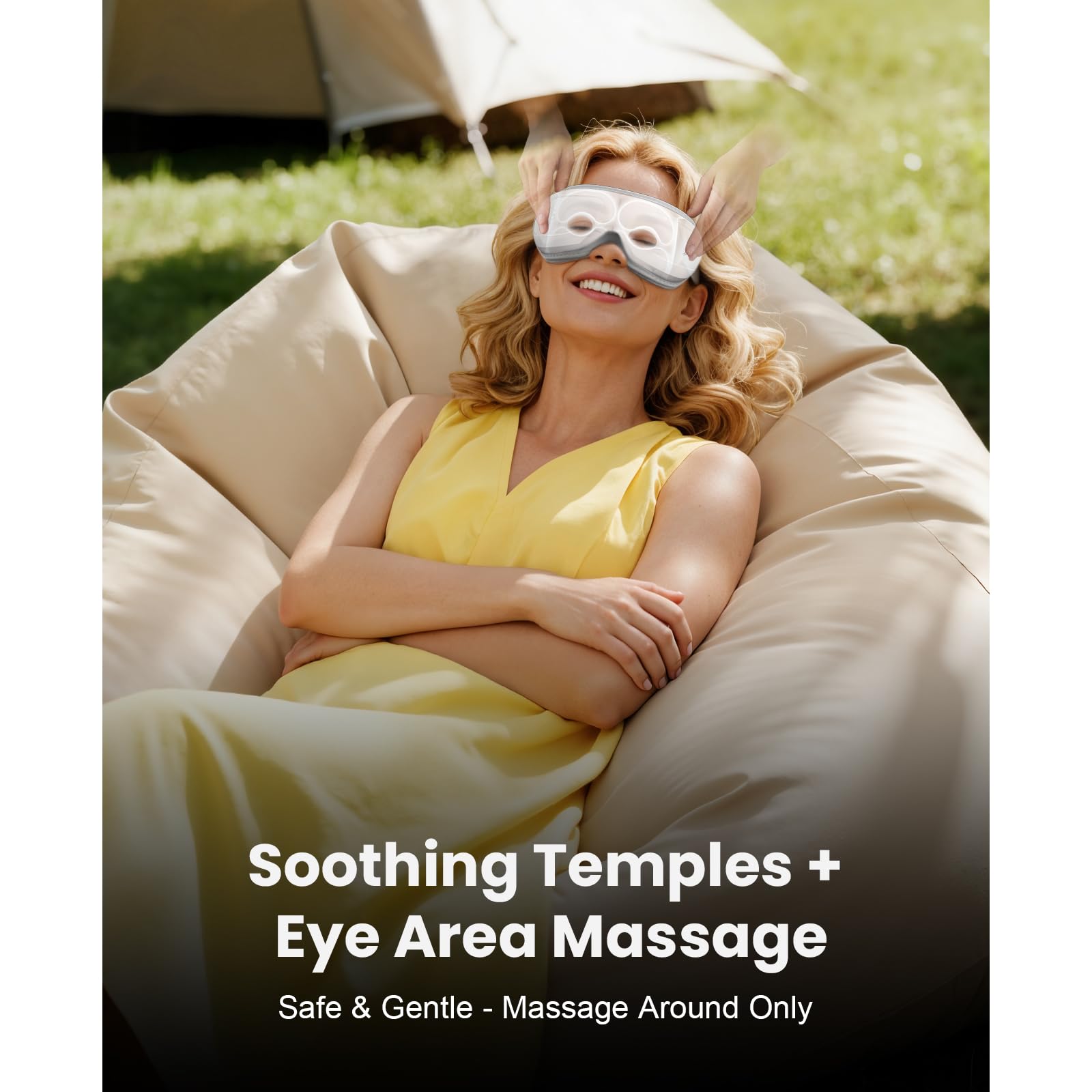 Calor relajante de EyeOasis 2 Plus para alivio suave de ojos.