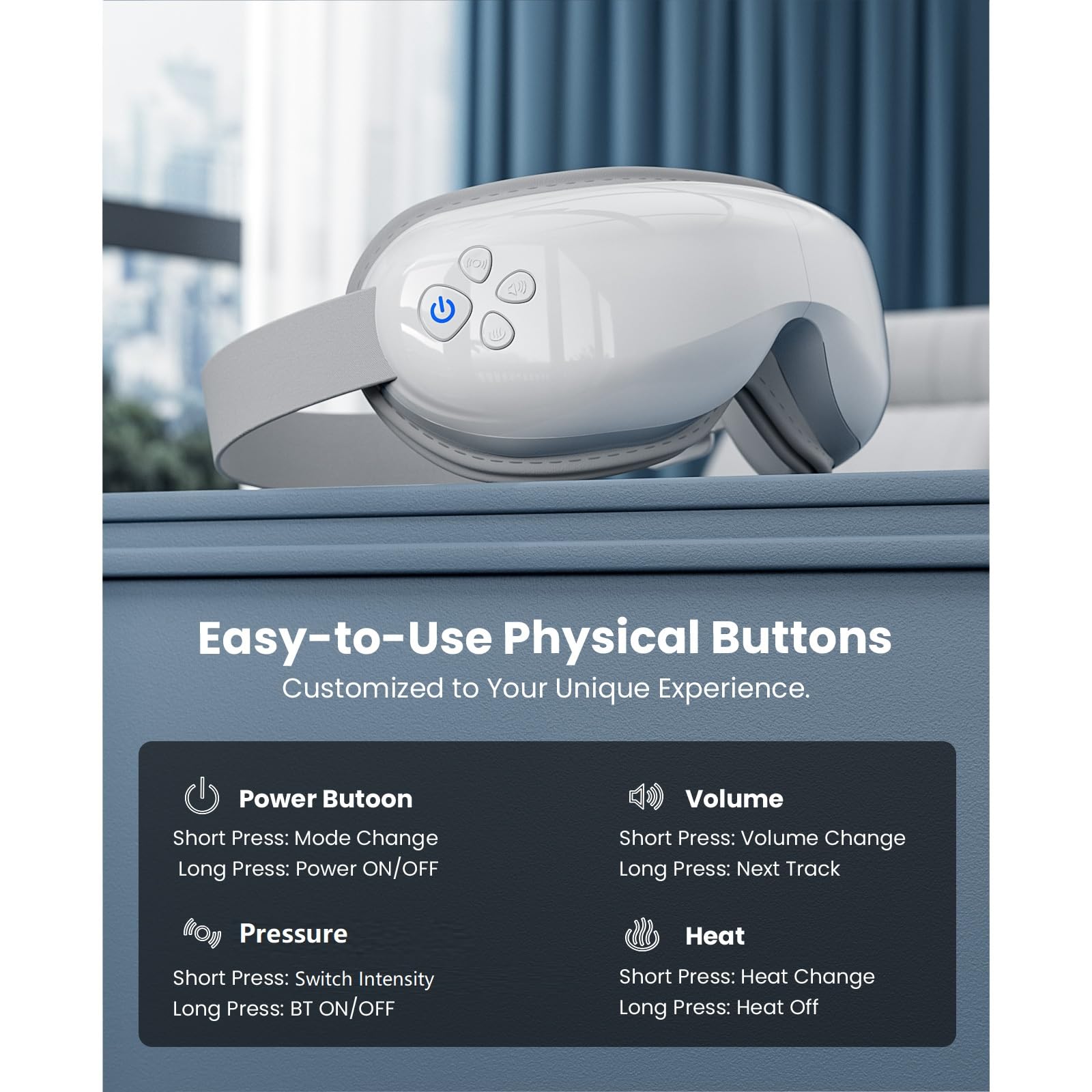 BOB AND BRAD EyeOasis 3: ajustes de compresión y calor para comodidad personalizada.