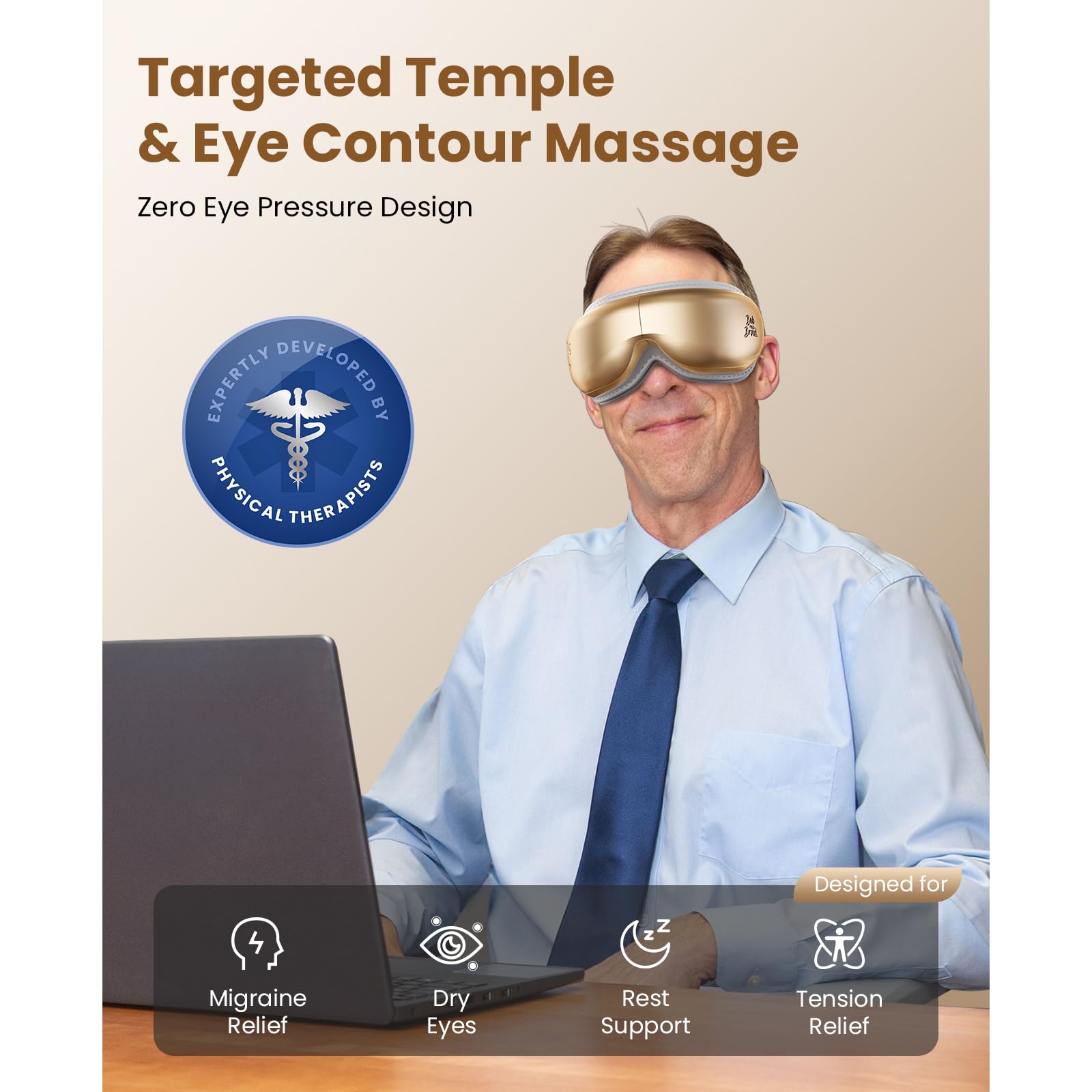 EyeOasis 3 masajea ojos con compresión de aire para tensión localizada.