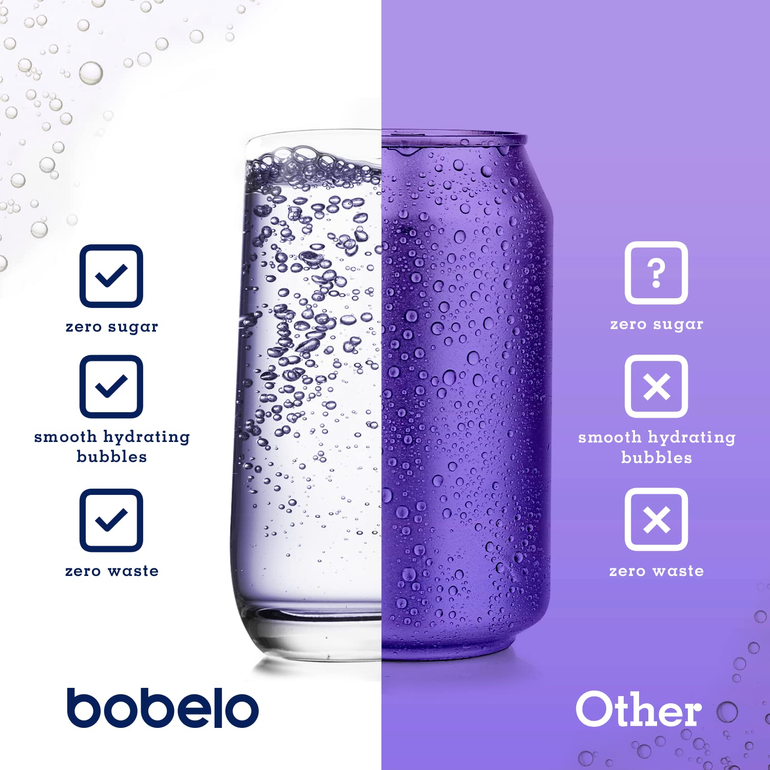 Bobelo burbujas suaves se disuelven rápido en agua fría.