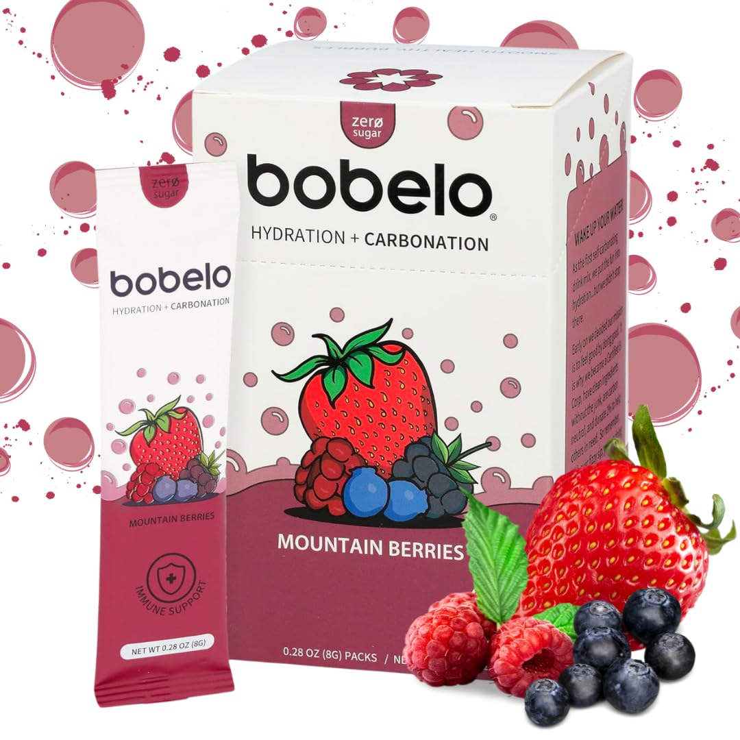 Bobelo sobres hidratación frambuesa montaña con burbujas refrescantes.