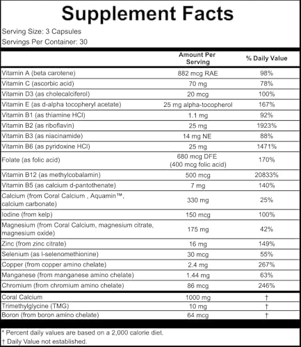 Bob's Best Coral Calcium Supreme, etiqueta con ingredientes y dosificación