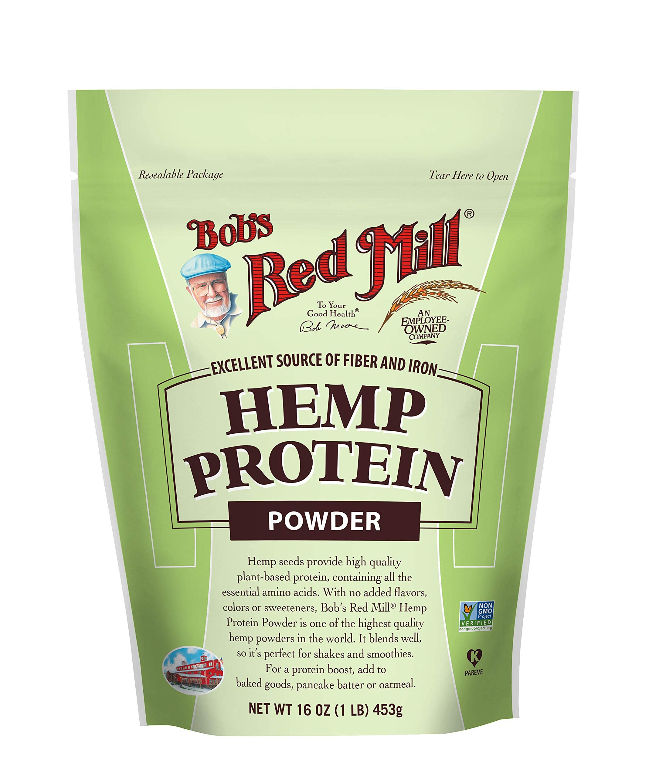 Bob's Red Mill proteina de cáñamo en empaque cerrado, snack proteico rápido
