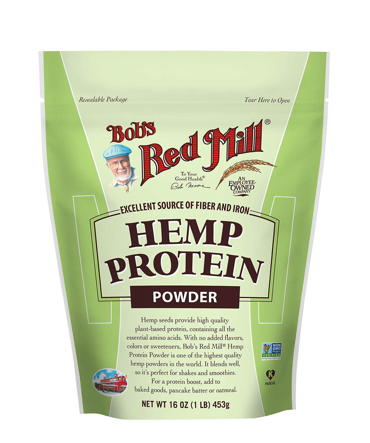 Bob's Red Mill proteina de cáñamo en empaque cerrado, snack proteico rápido