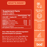 Envase Bod creatina HCL listo para entrenamientos y sesiones intensas.