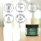 Ingredientes clave ashwagandha y rhodiola en etiqueta.