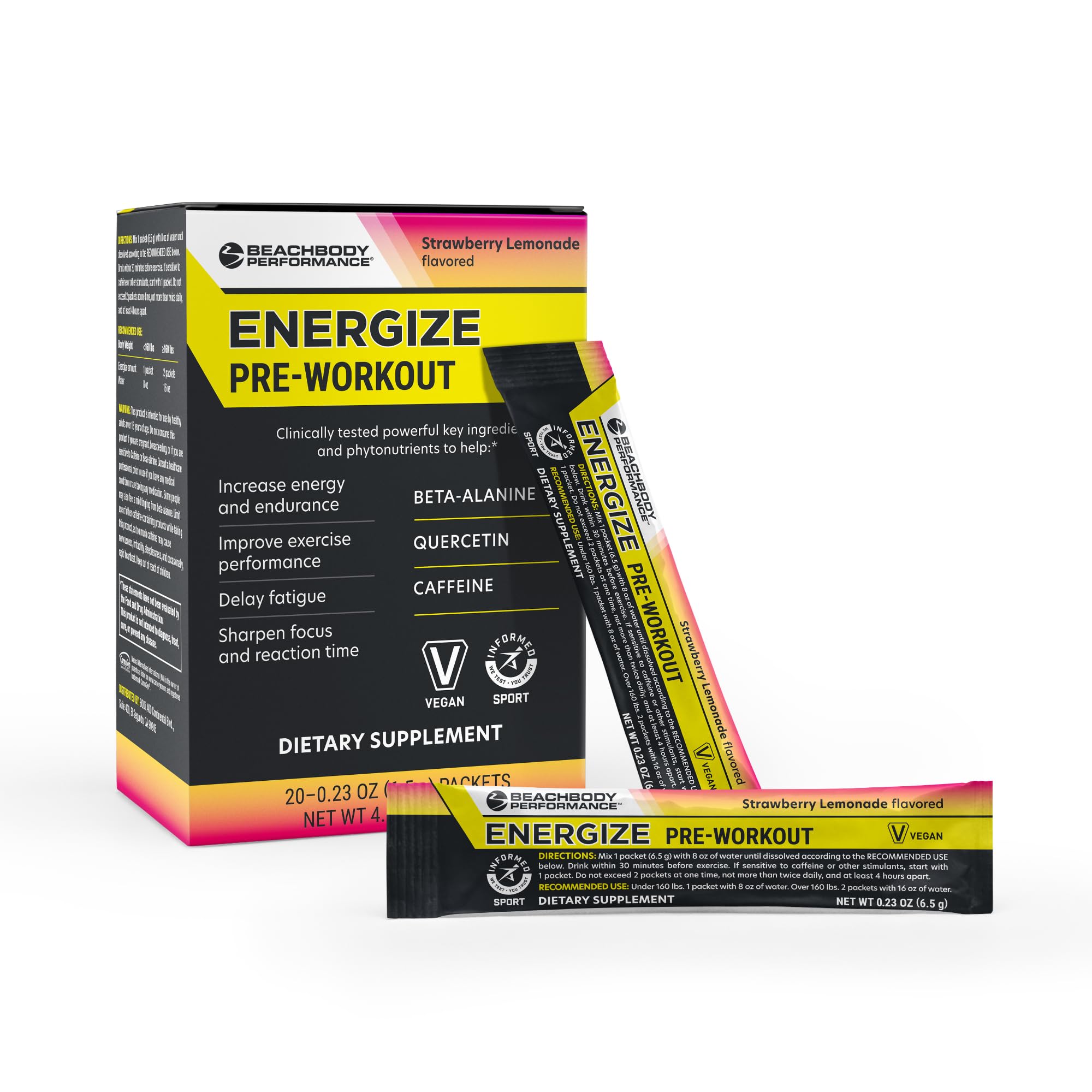 BODi Energize paquete de porción individual para entrenar con energía limpia.
