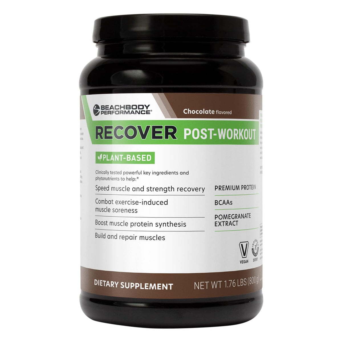 BODi Recover, envase de 20 porciones de chocolate para recuperación posentrenamiento.