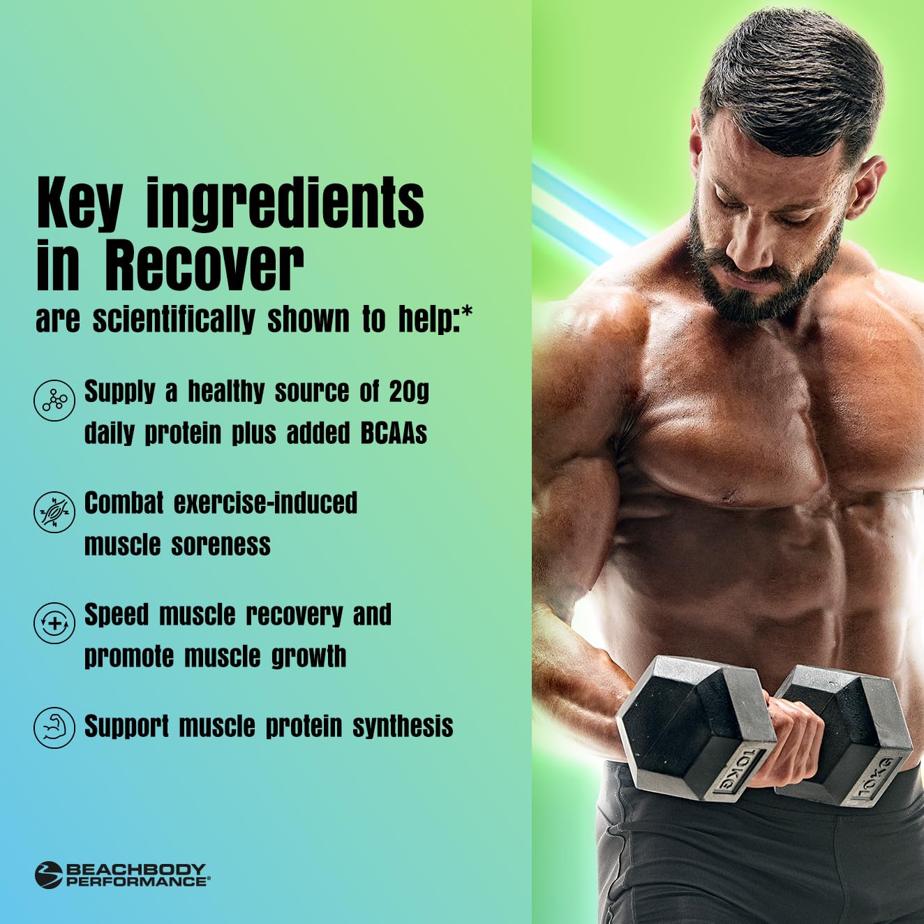 BODi Recover Whey con BCAAs 2:1:1, favorece la reconstrucción muscular después del entrenamiento.