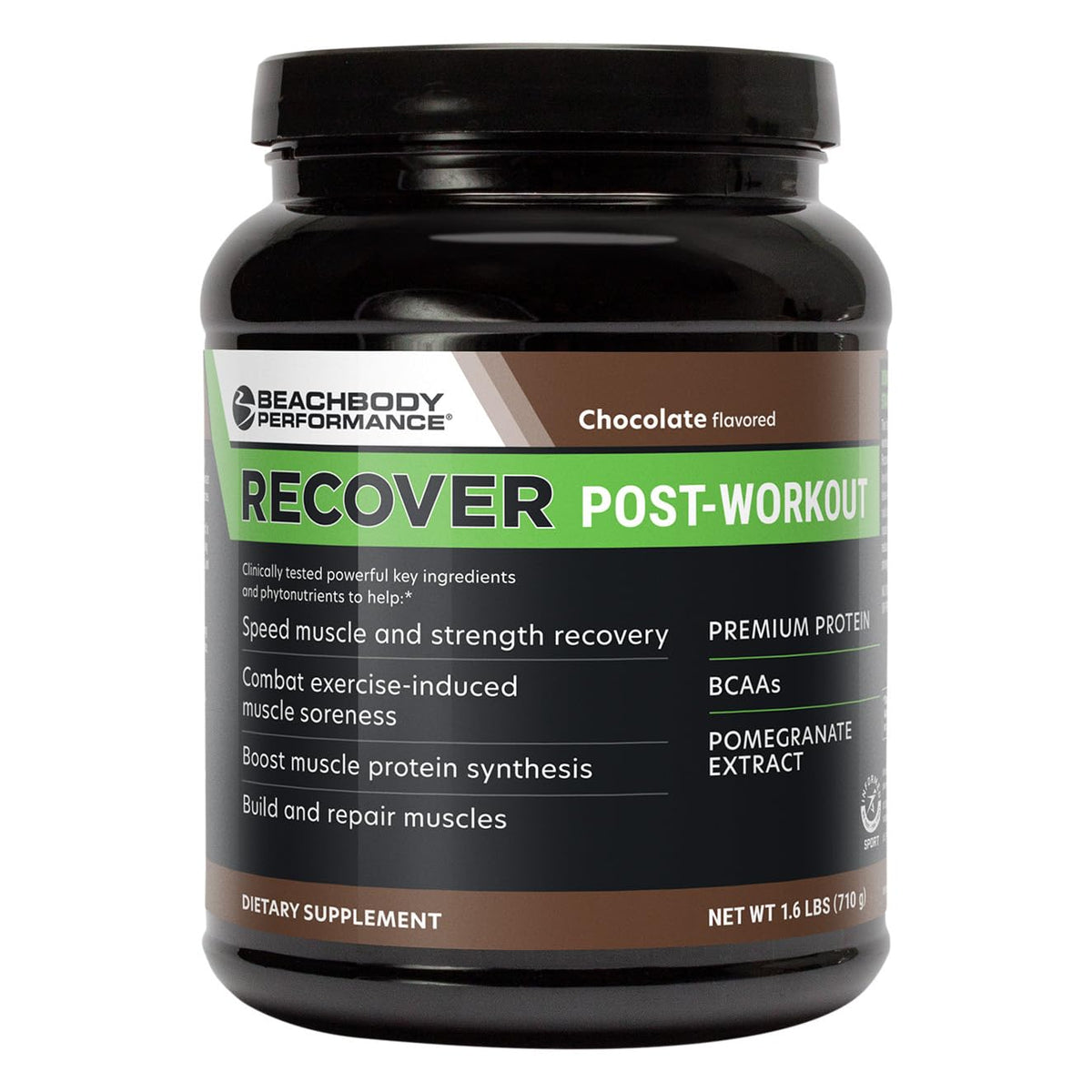 BODi Recover Whey en envase de 20 porciones, apoyo a la recuperación posentrenamiento.
