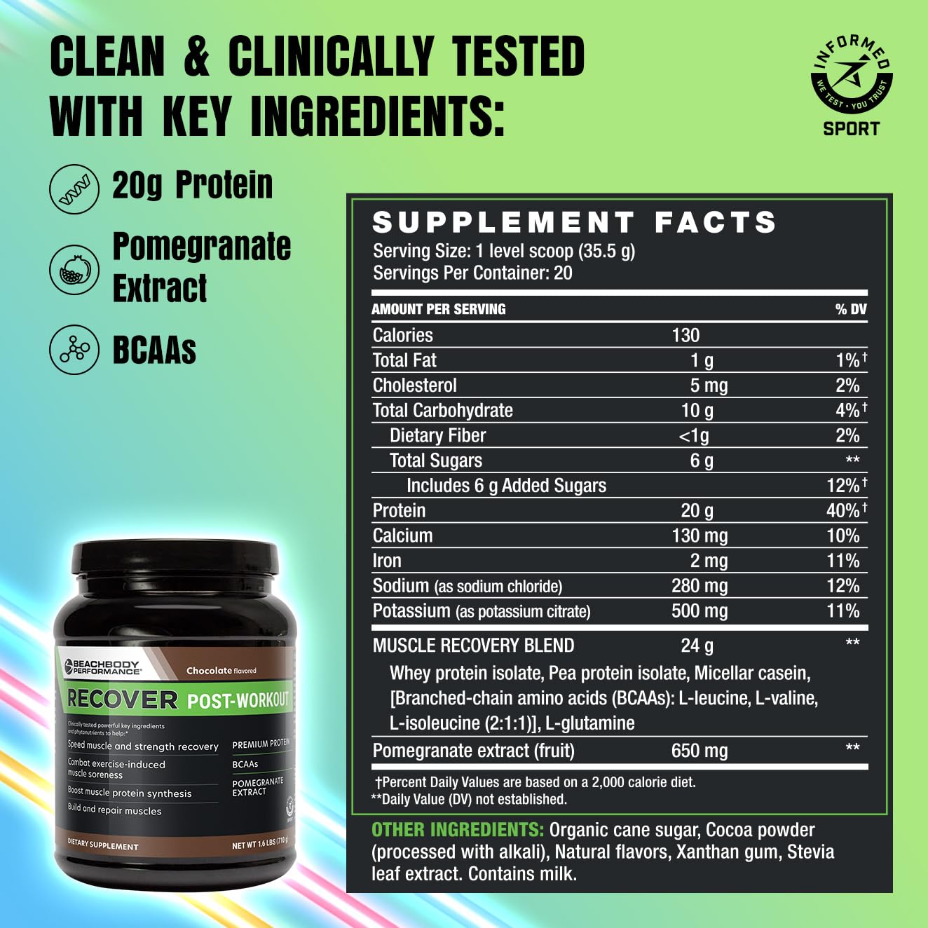 BODi Recover Whey sabor chocolate, batido cremoso para una sesión de recuperación.
