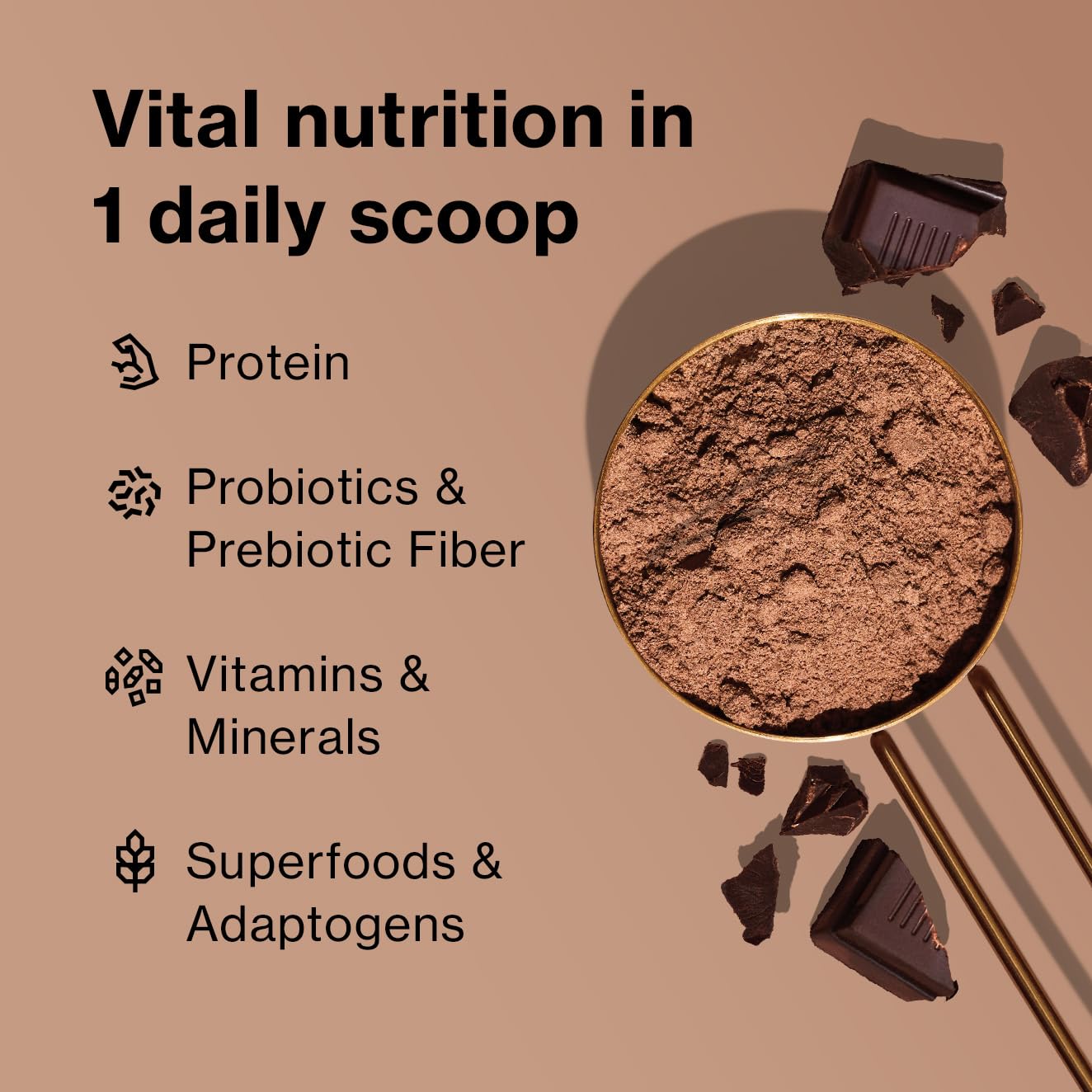 BODi Shakeology vainilla polvo con cucharada medida para porciones consistentes.