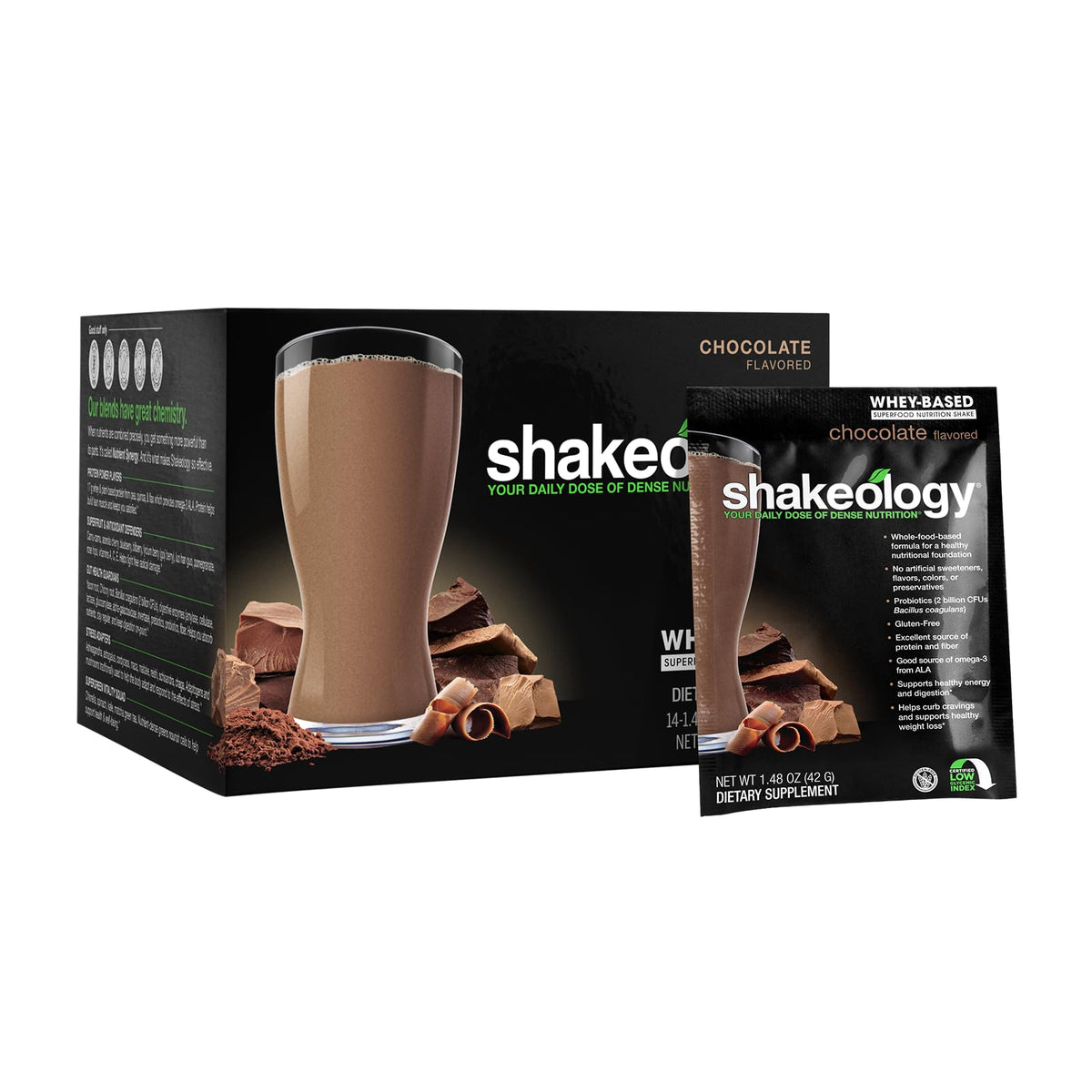 BODi Shakeology Whey Chocolate en empaque individual para snack rápido