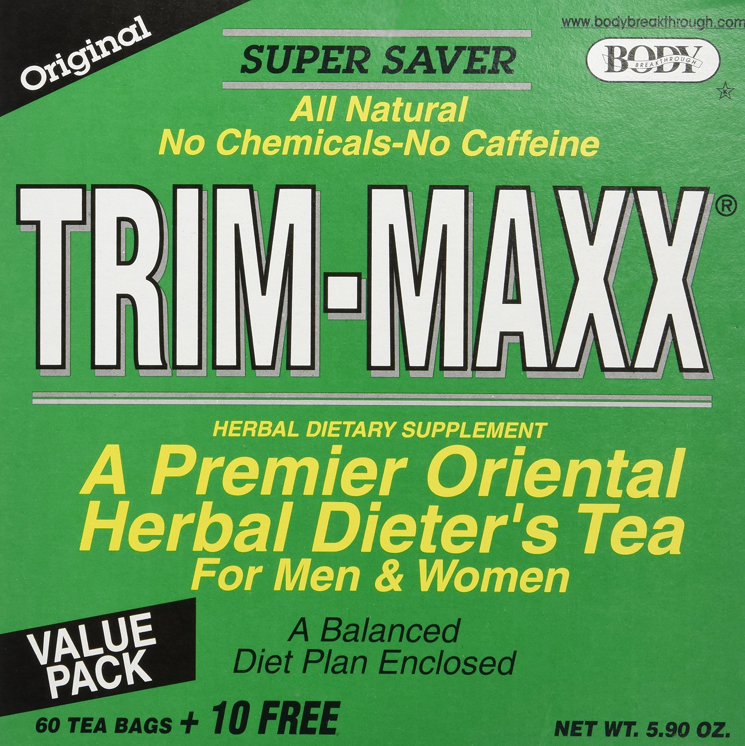 Body Brkthrough Trim-Maxx Original, bolsa de té, para ritual relajante sin cafeína.