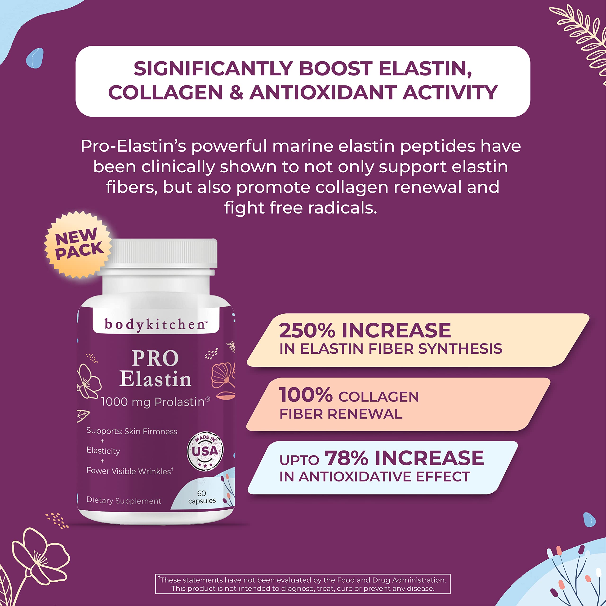 Body Kitchen Pro-Elastin, cápsulas en mano, muestra la dosificación diaria para la piel