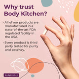 Body Kitchen Youthful Beauty Advanced, polvo con extracto de grosella negra visible.