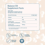 BodyBio Balance Oil: etiqueta clara con ingredientes y proporción omega.