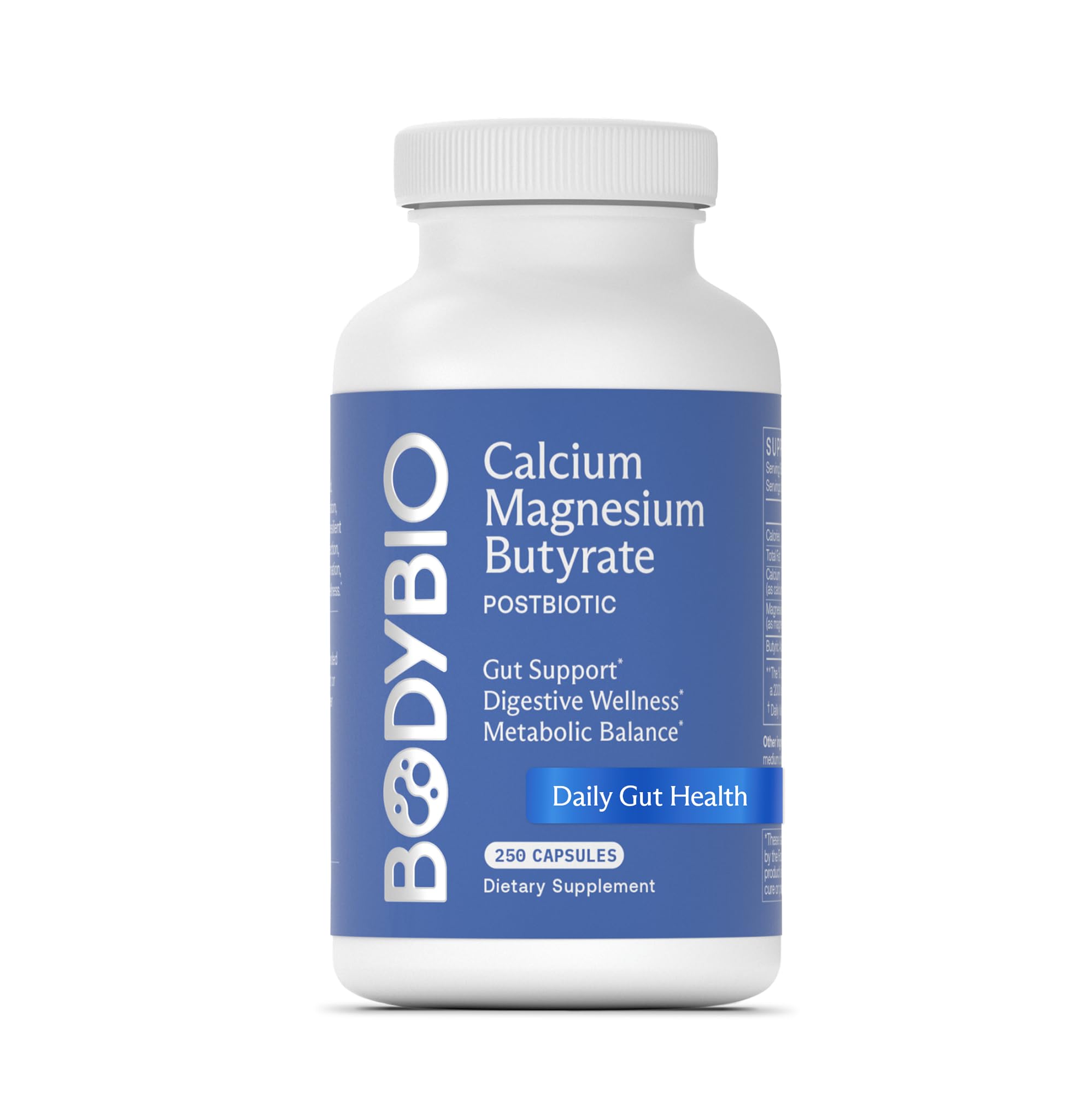 BodyBio Butirato cápsulas veganas para soporte digestivo y salud intestinal.