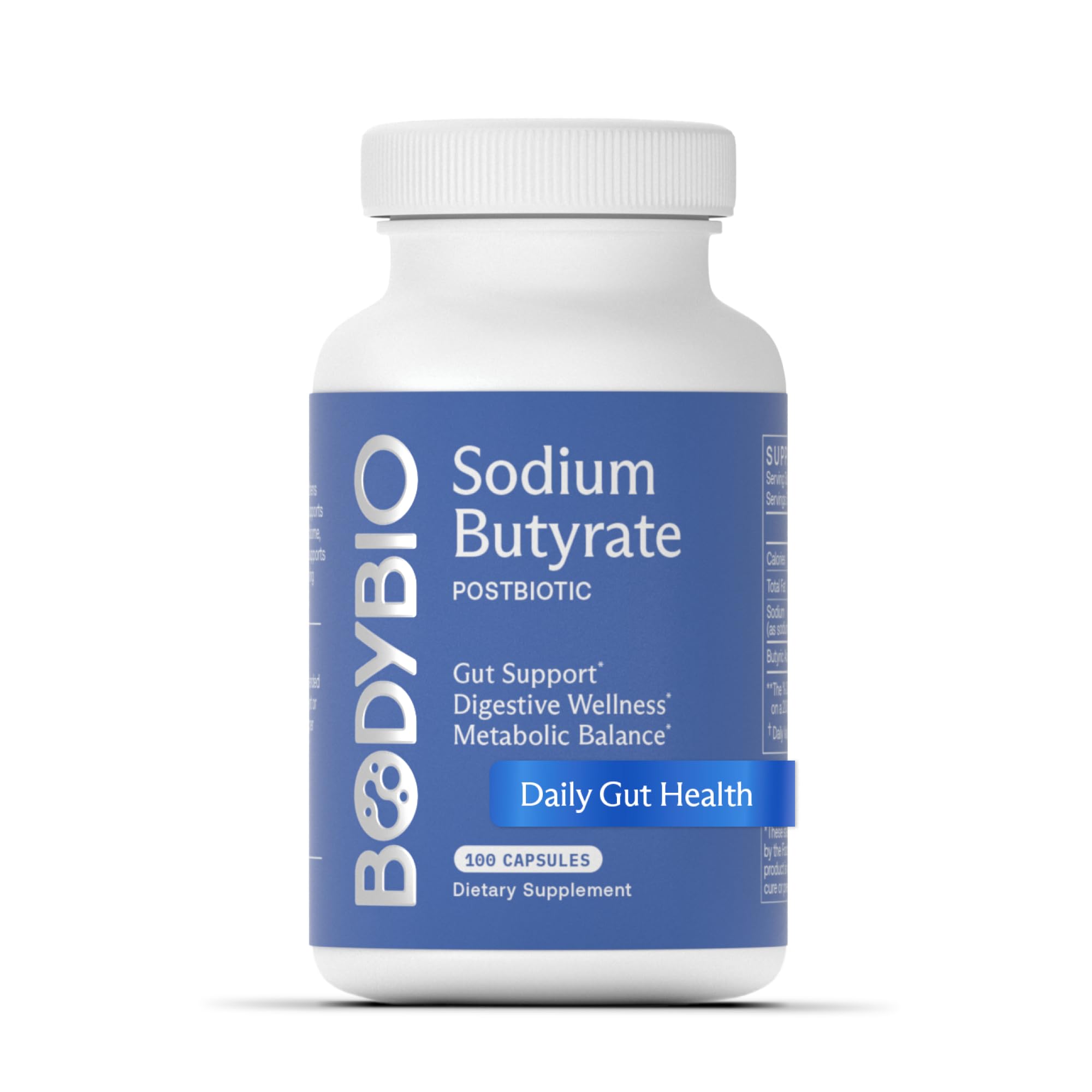 BodyBio Butyrate: cápsula vegana para apoyar la salud intestinal diariamente.