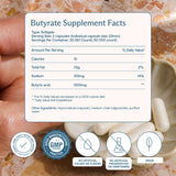 BodyBio Butyrate: etiqueta frontal clara para referencia rápida de usos.