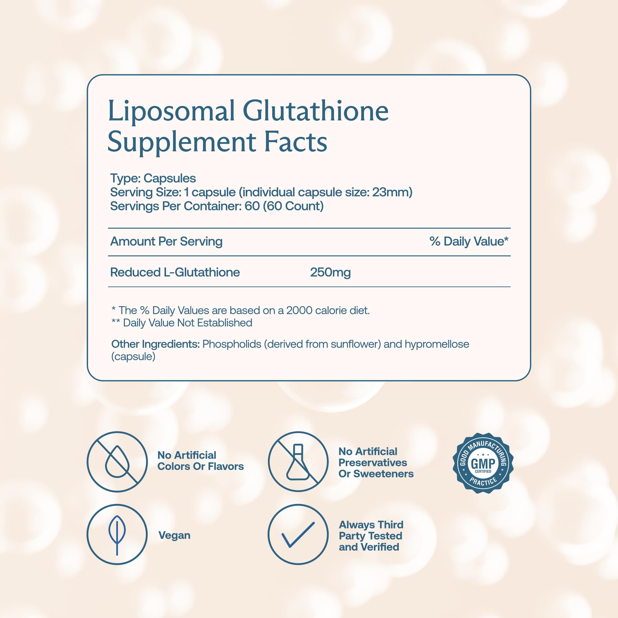 BodyBio Glutatión liposomal cápsula en mano: tamaño real para comparación