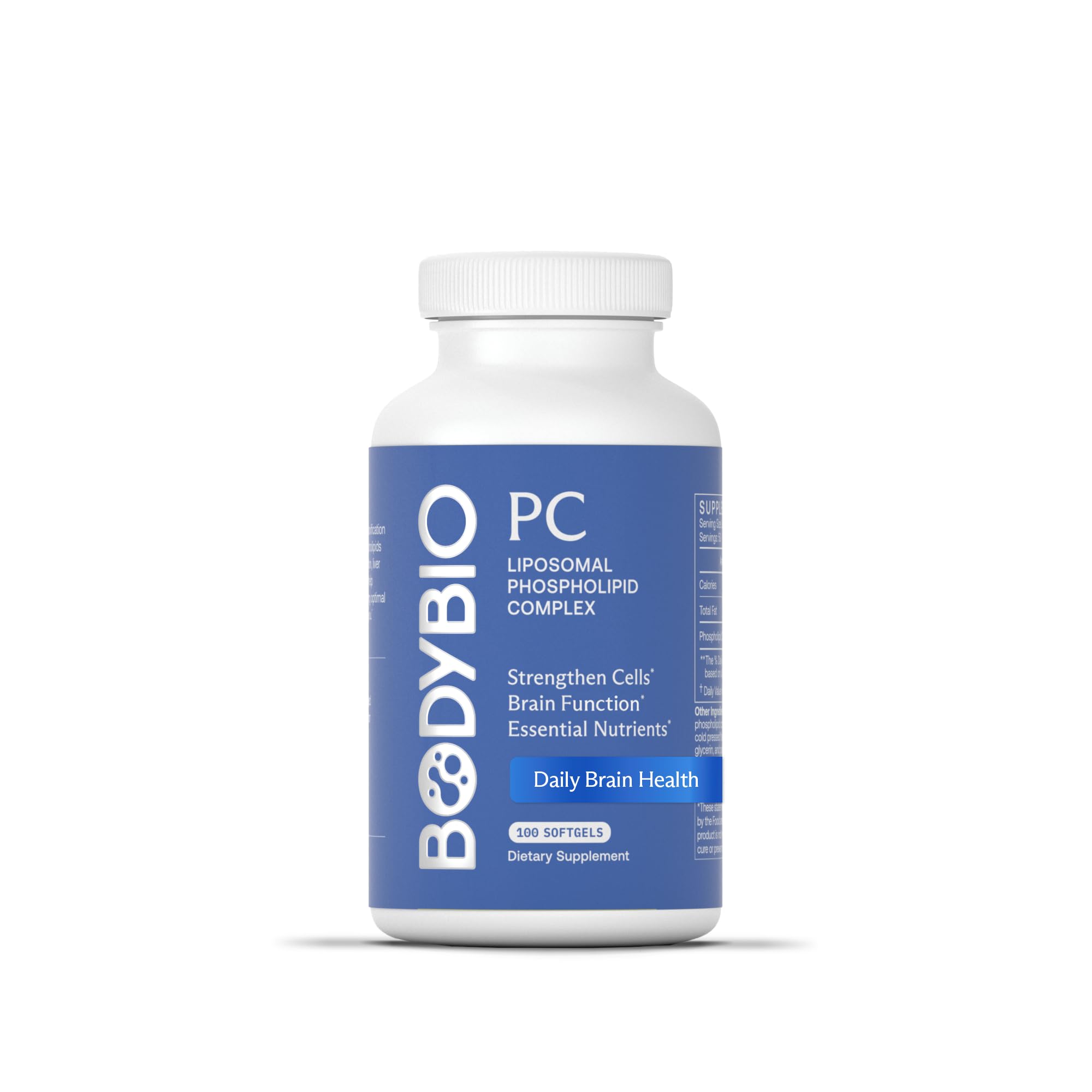 BodyBio PC: botella con etiqueta frontal para uso diario.
