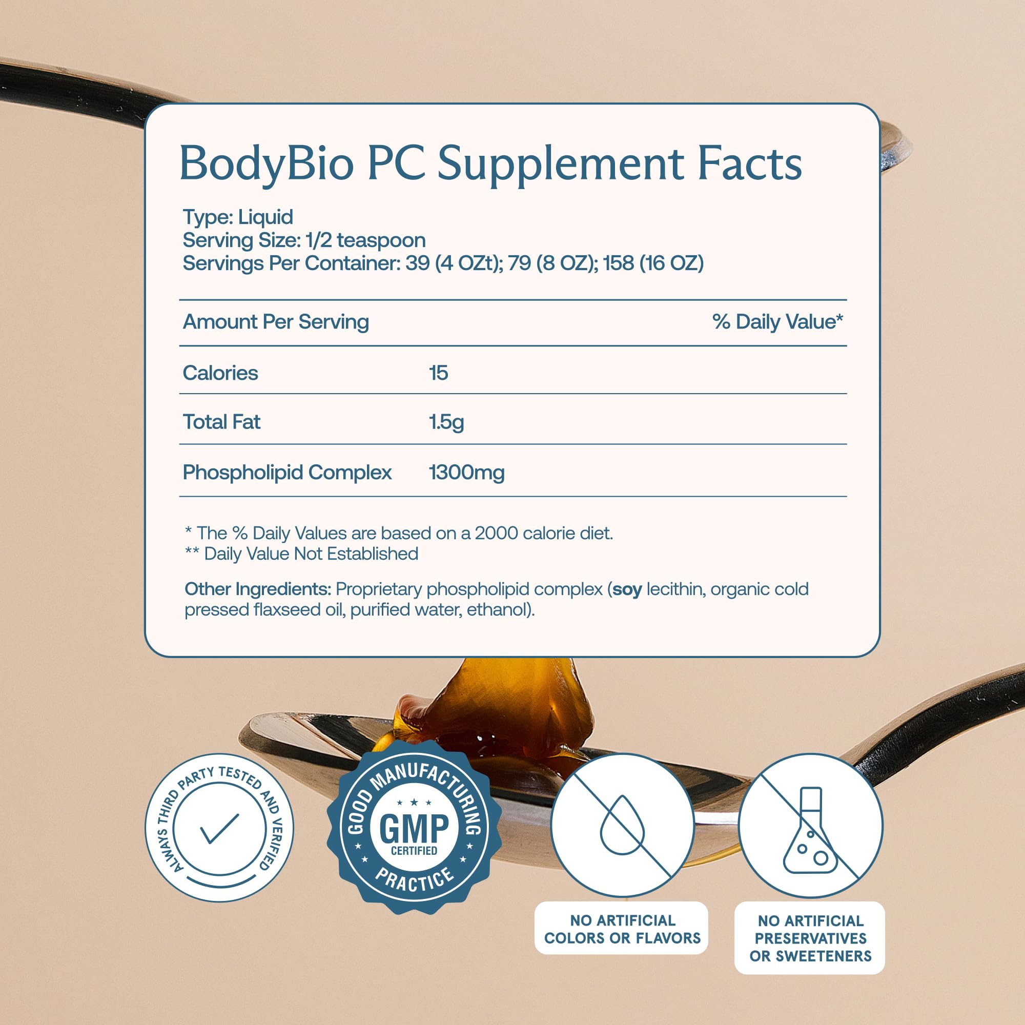 BodyBio PC etiqueta informativa con datos de calidad