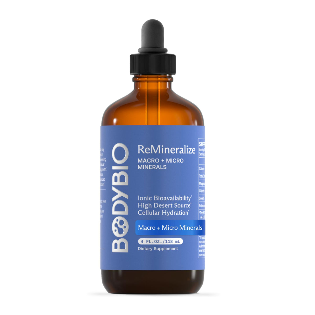 BodyBio ReMineralize, bote 4 oz, hidrata con minerales ionizados.