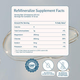 BodyBio ReMineralize, etiqueta clara, identifica fácilmente minerales y usos.