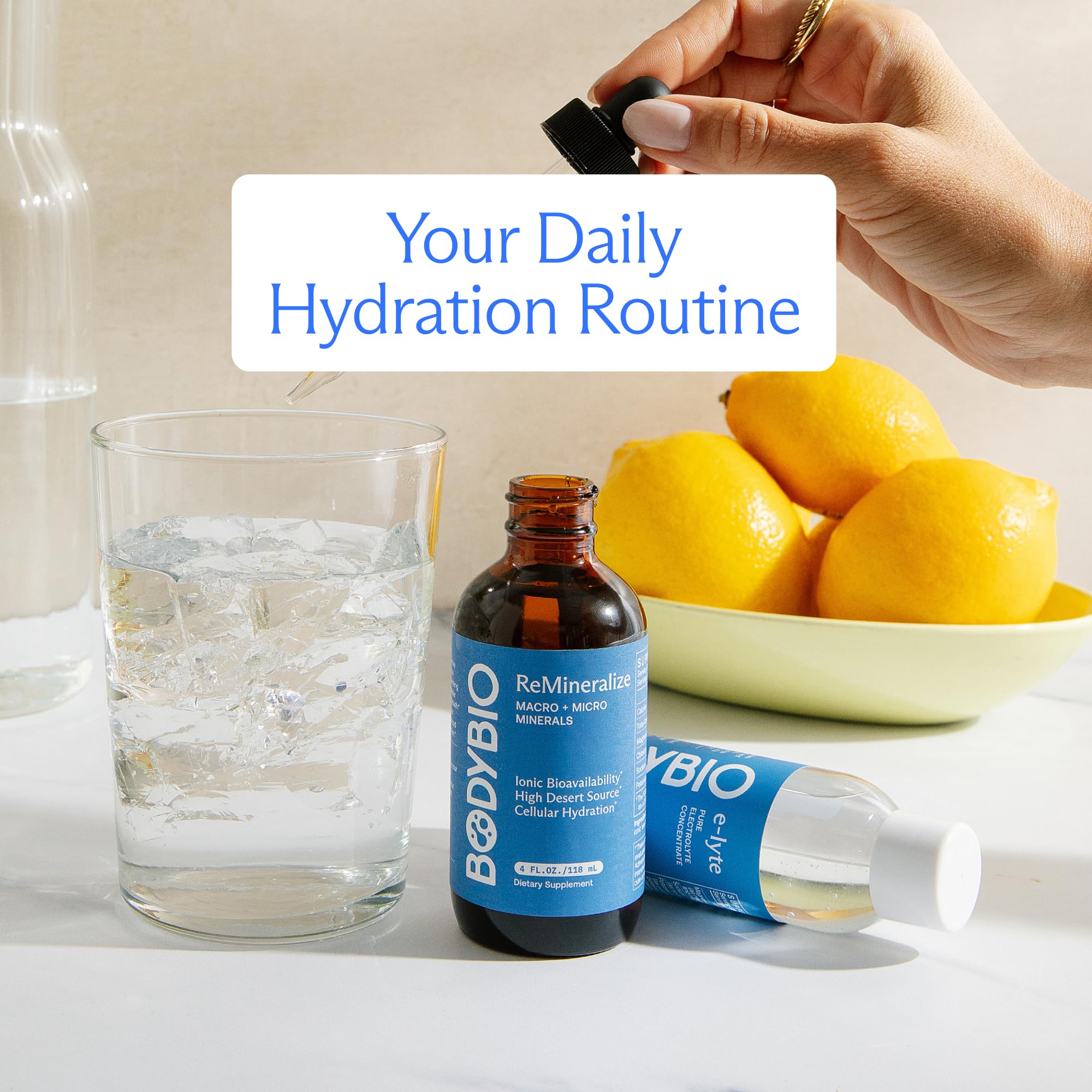 BodyBio ReMineralize, uso diario en agua para balance mineral.