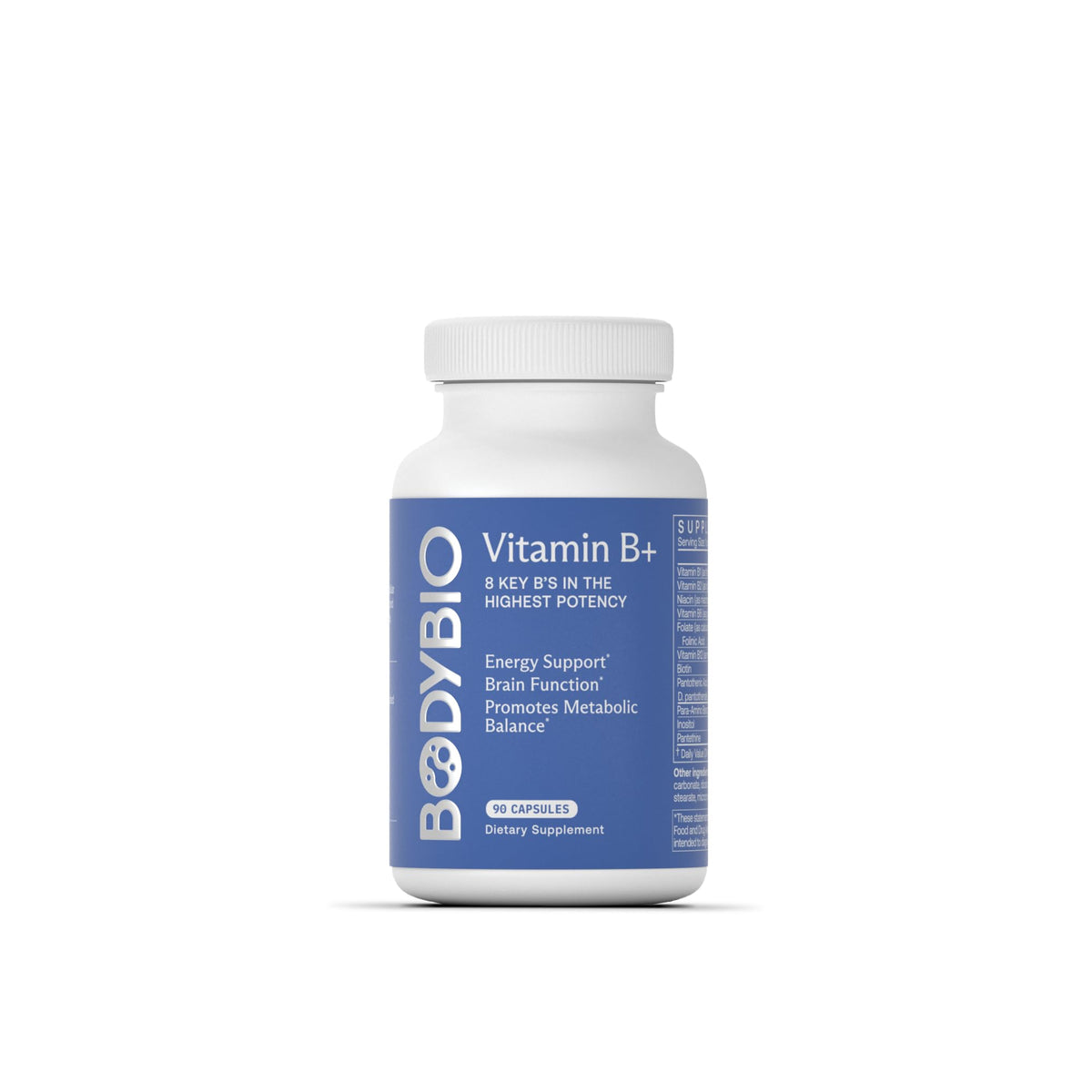BodyBio Vitamina B+ cápsulas, apoyo al metabolismo y energía diaria.