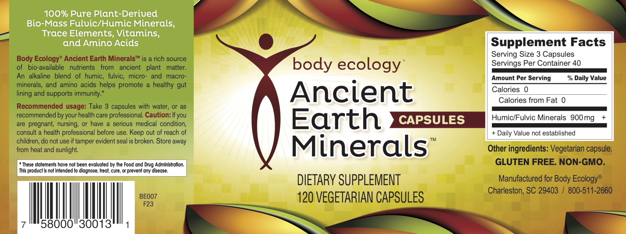 Body Ecology Ancient Earth Minerals información nutricional: detalle de minerales y electrolitos.